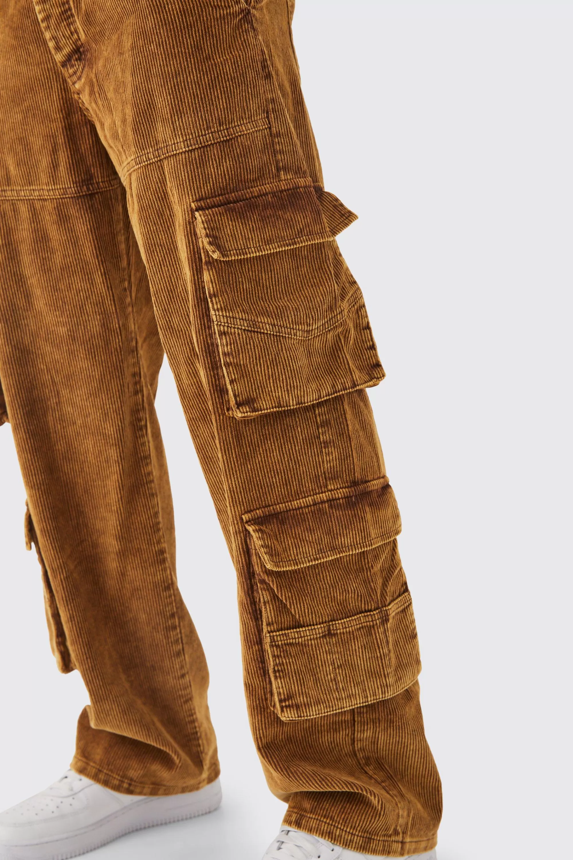 boohooMAN Baggy Multi Pocket Acid Wash Cord Cargo Trouser | UK