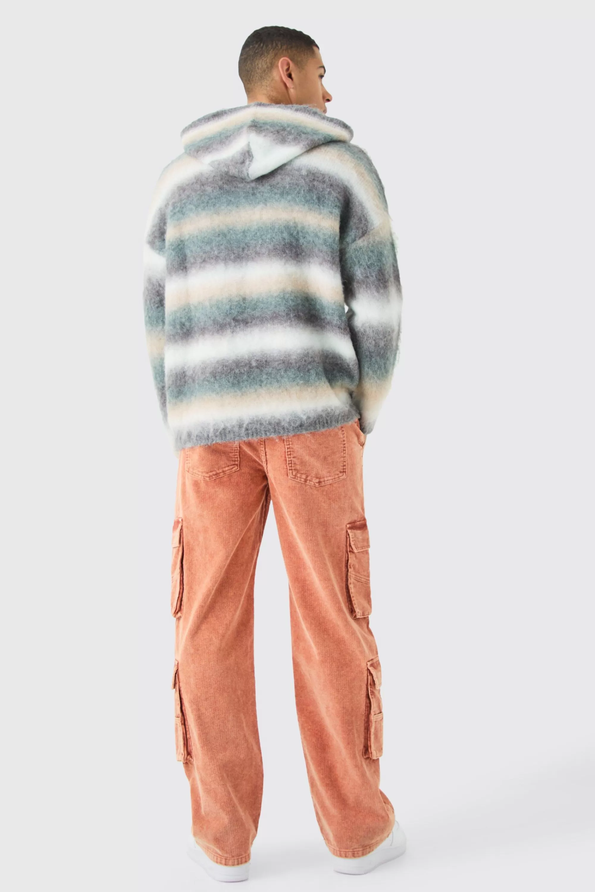 boohooMAN Baggy Multi Pocket Acid Wash Cord Trouser In | UK