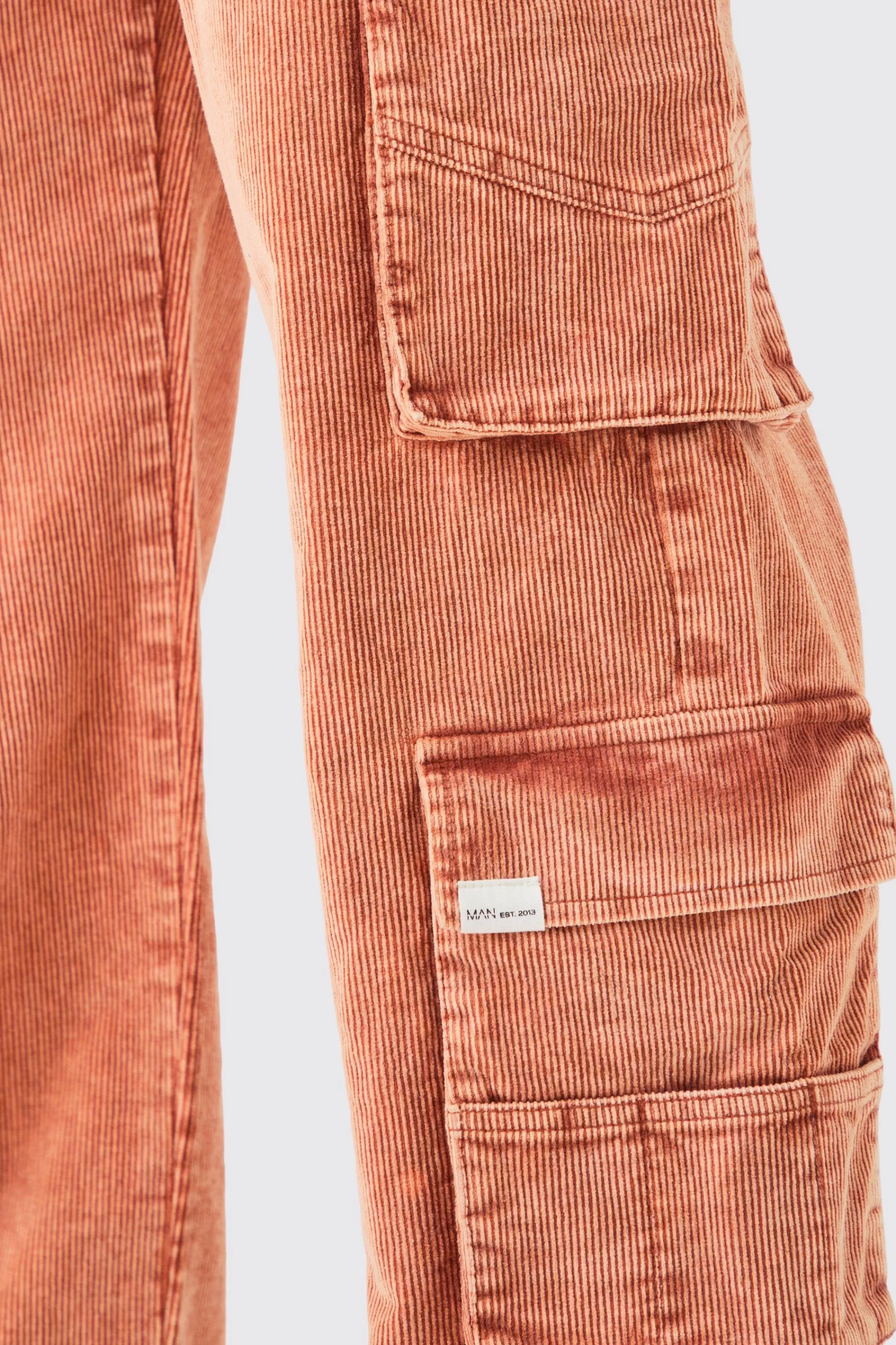 boohooMAN Baggy Multi Pocket Acid Wash Cord Trouser In | UK