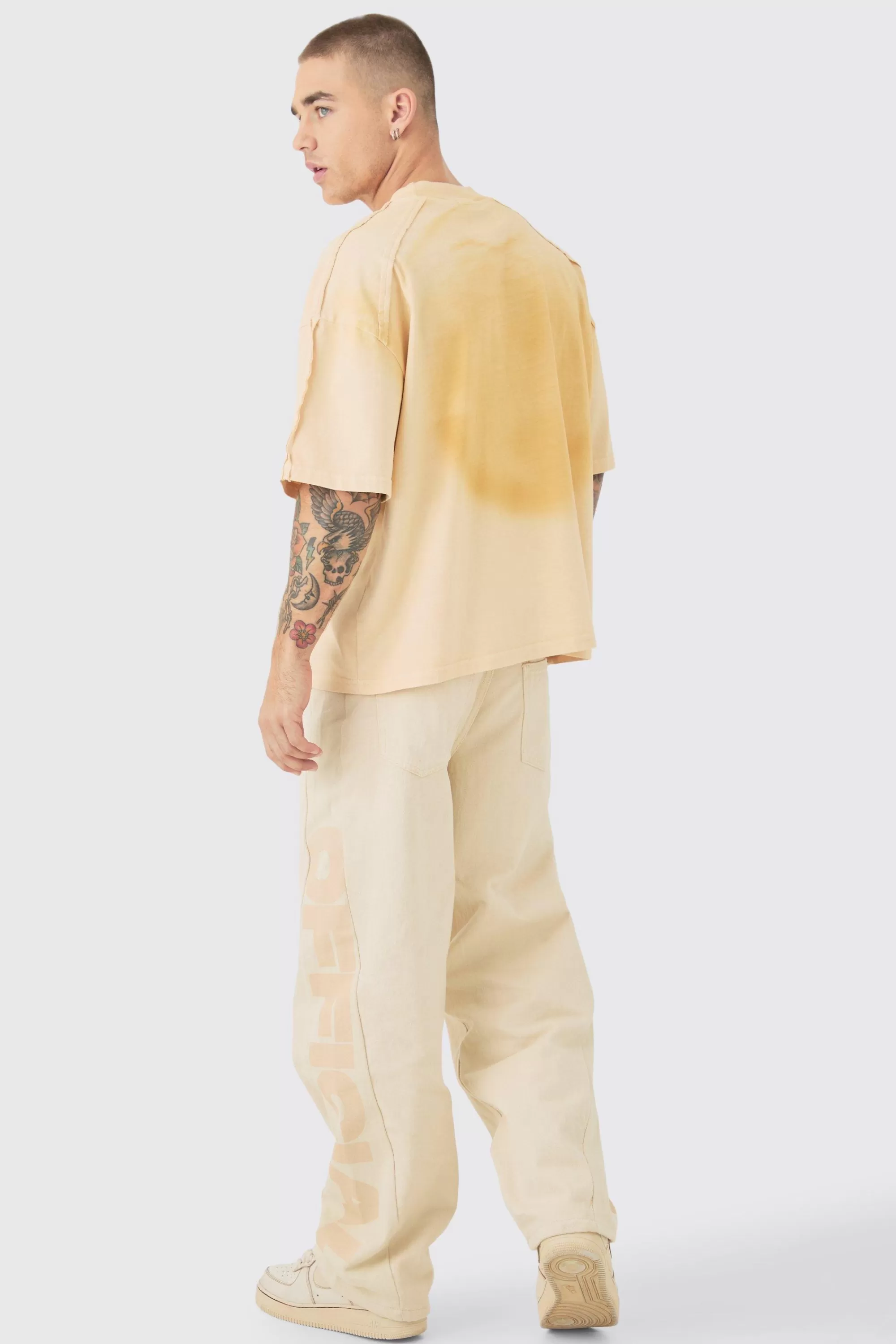boohooMAN Baggy Official Cut & Sew Panel Trouser | UK