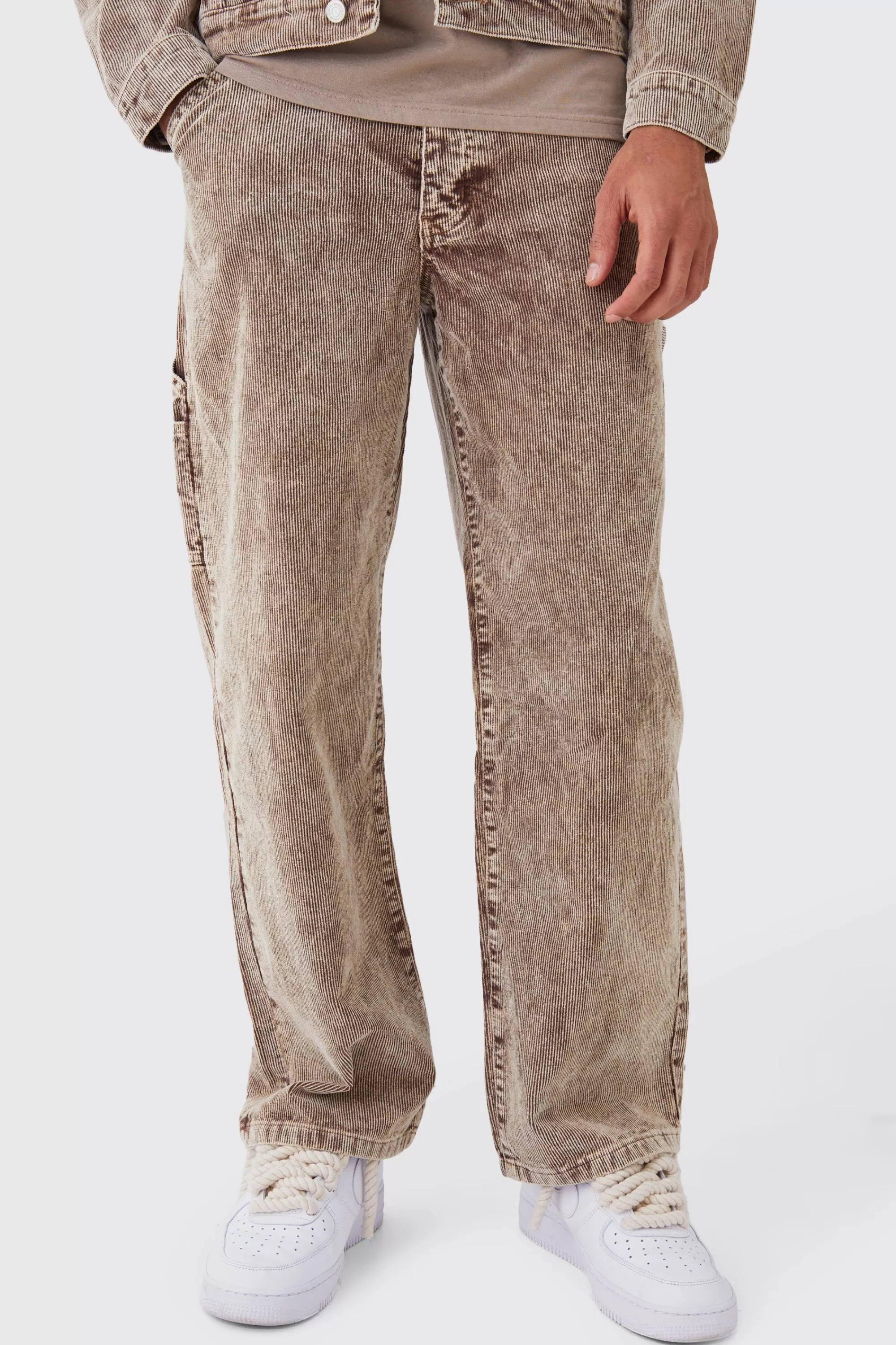 boohooMAN Baggy Rigid Acid Wash Cord Trousers In | UK