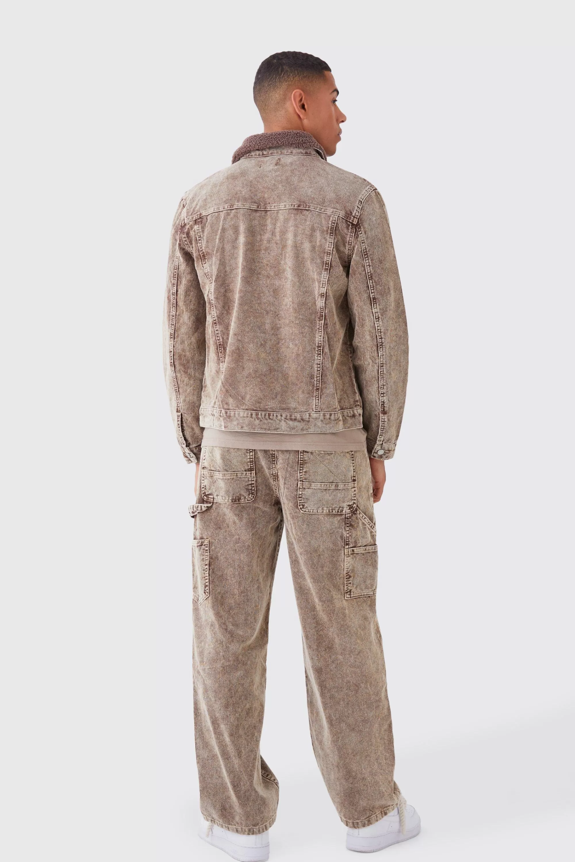 boohooMAN Baggy Rigid Acid Wash Cord Trousers In | UK