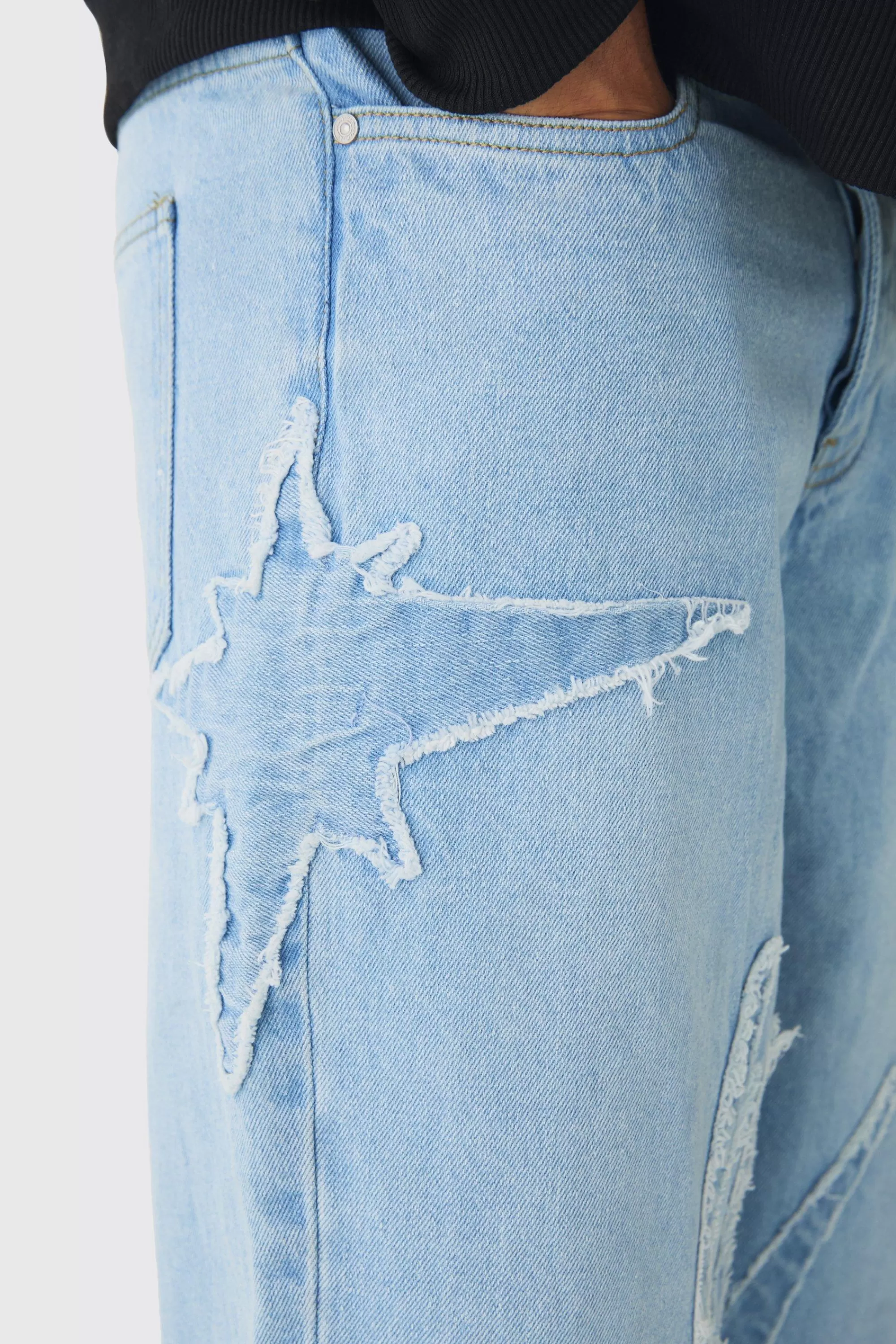 boohooMAN Baggy Rigid All Over Raw Edge Applique Jeans | UK