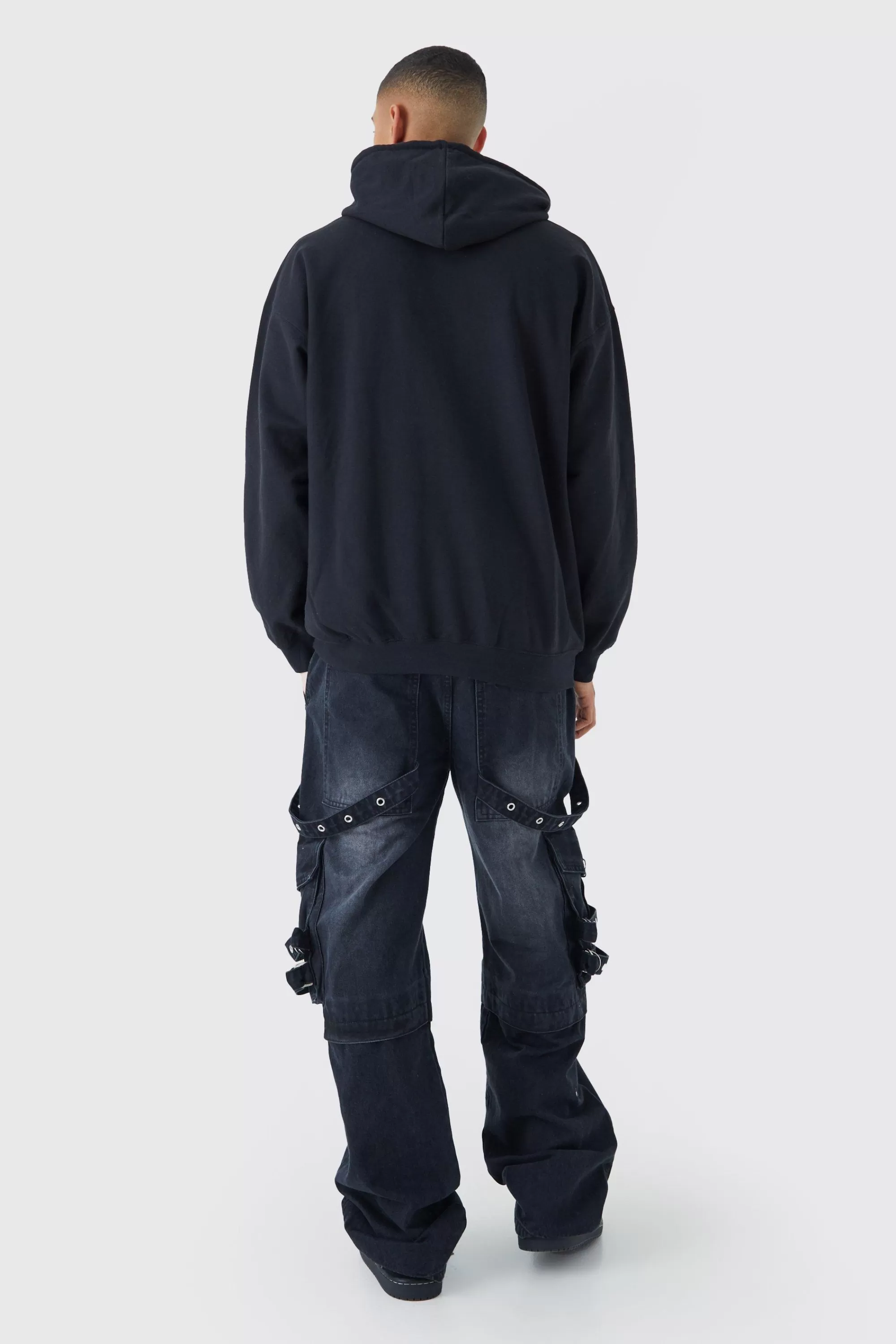 boohooMAN Baggy Rigid Cargo Strap Jeans In | UK