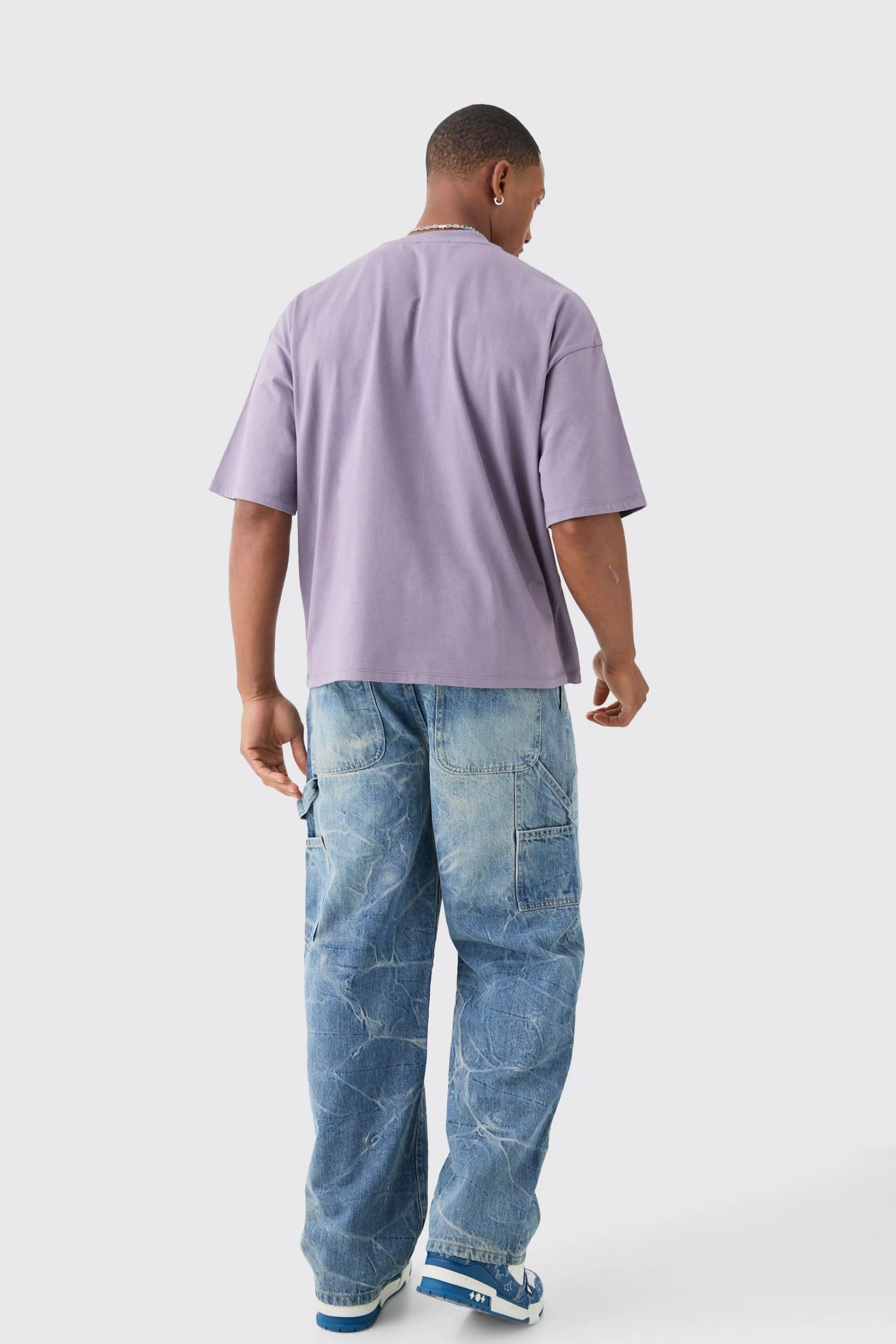 boohooMAN Baggy Rigid Carpenter Crinkle Denim Jeans In | UK