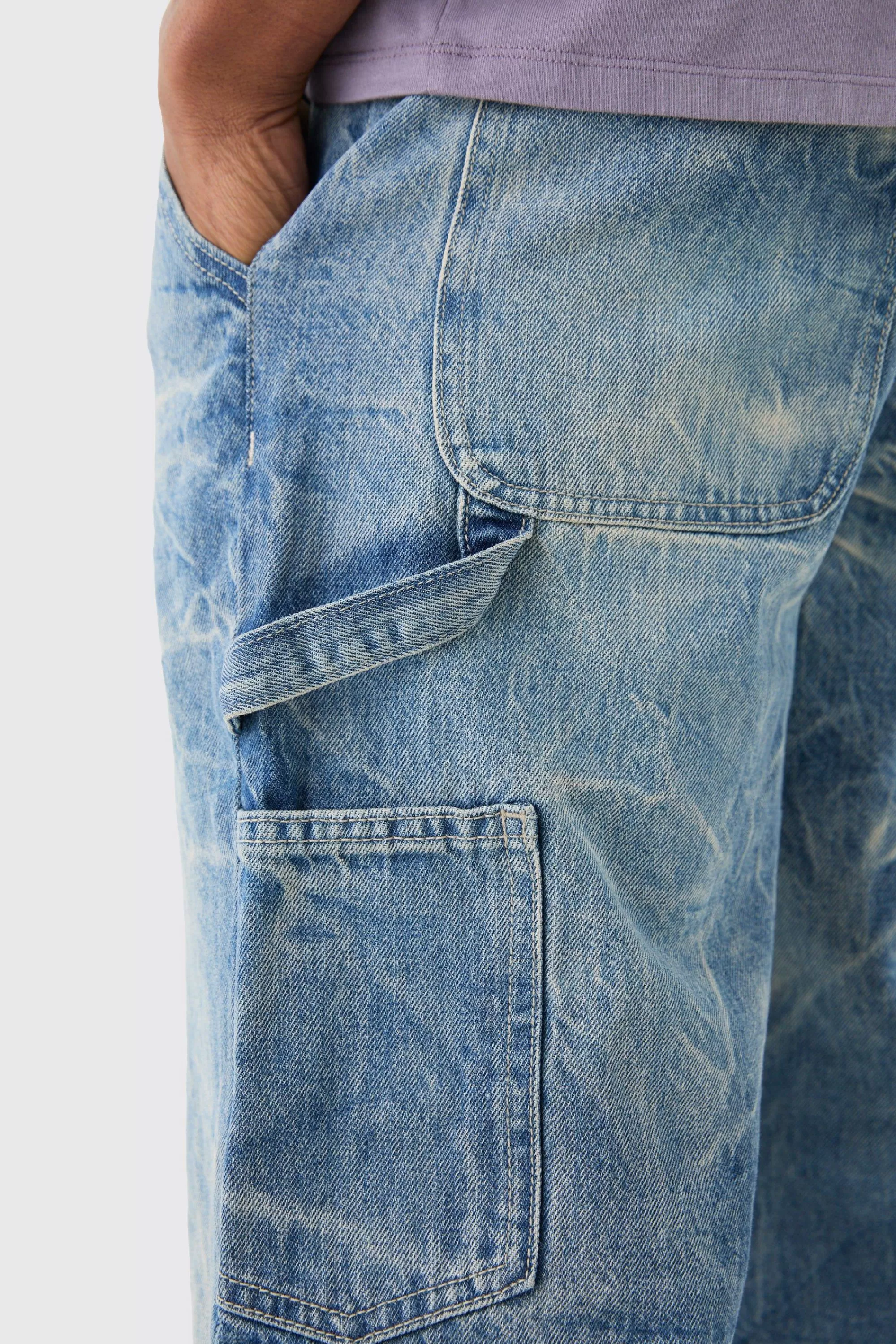 boohooMAN Baggy Rigid Carpenter Crinkle Denim Jeans In | UK