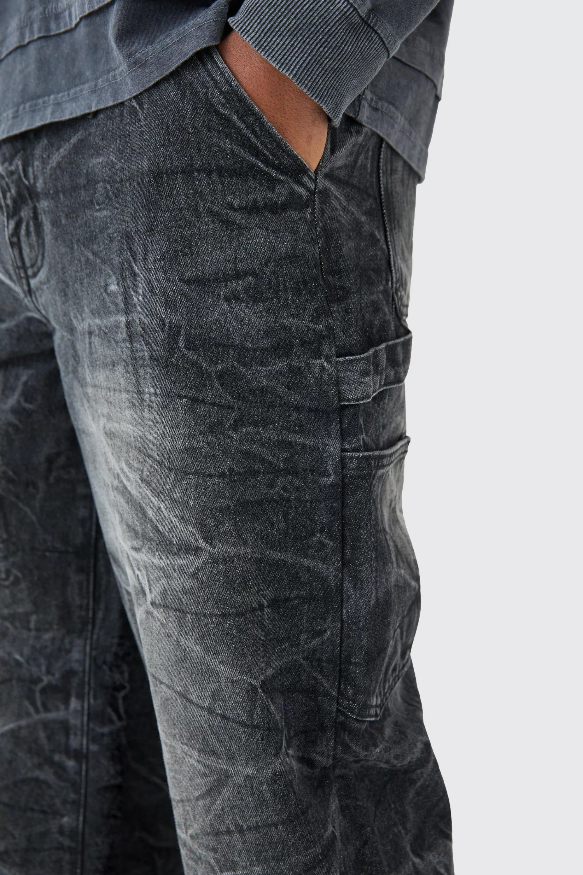 boohooMAN Baggy Rigid Carpenter Crinkle Denim Jeans In | UK