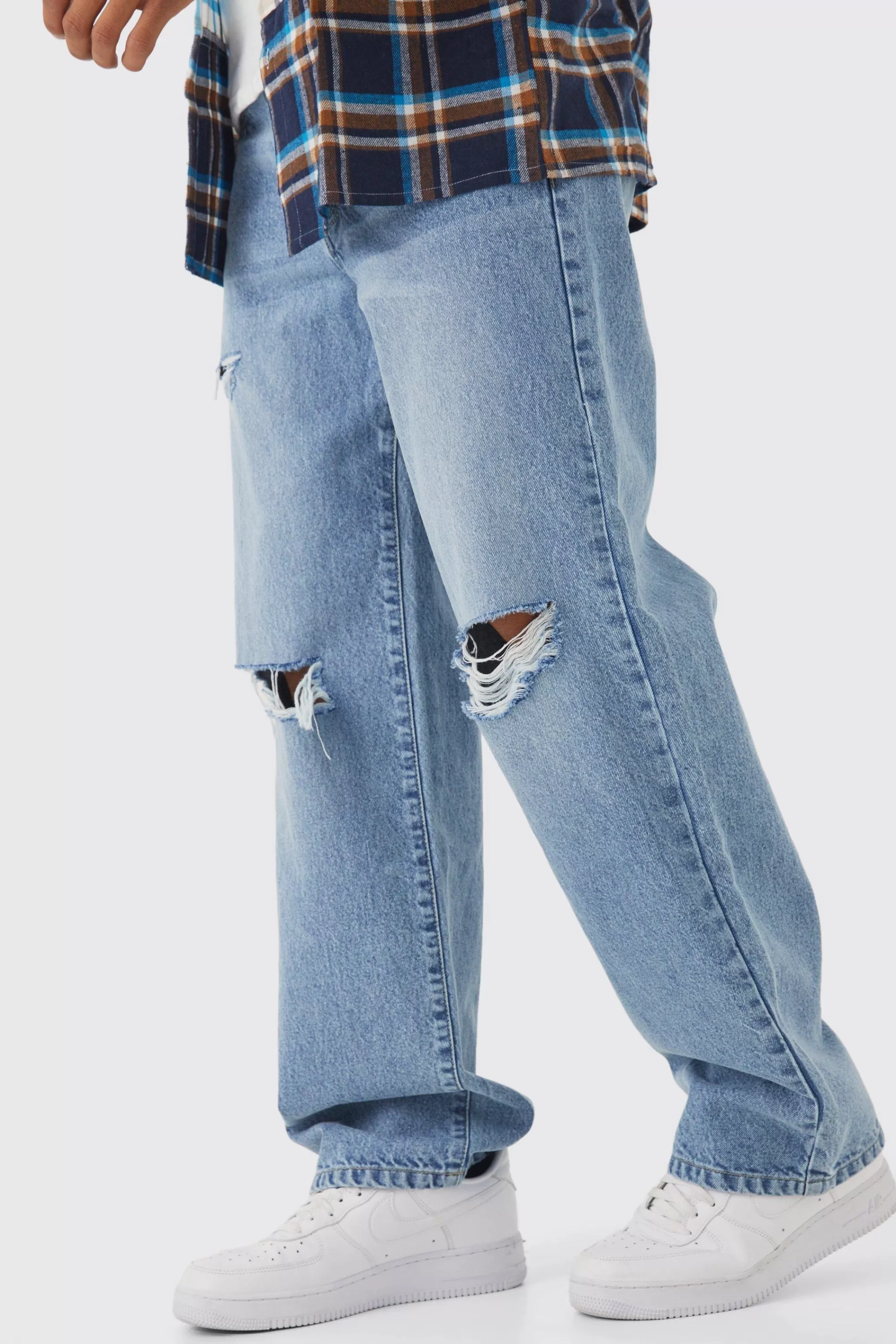 boohooMAN Baggy Rigid Distressed Jeans | UK
