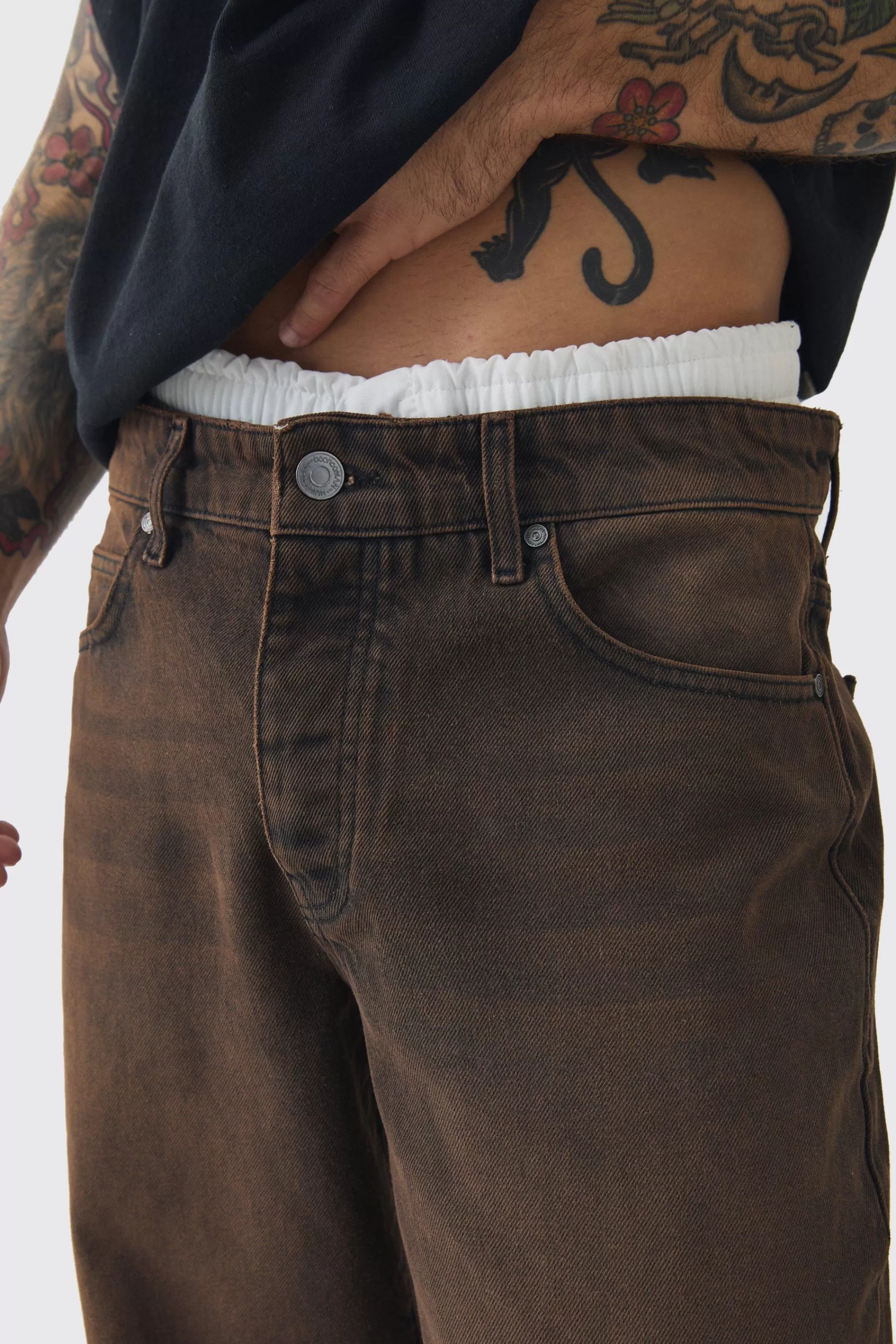 boohooMAN Baggy Rigid Double Waistband Denim Jeans In | UK
