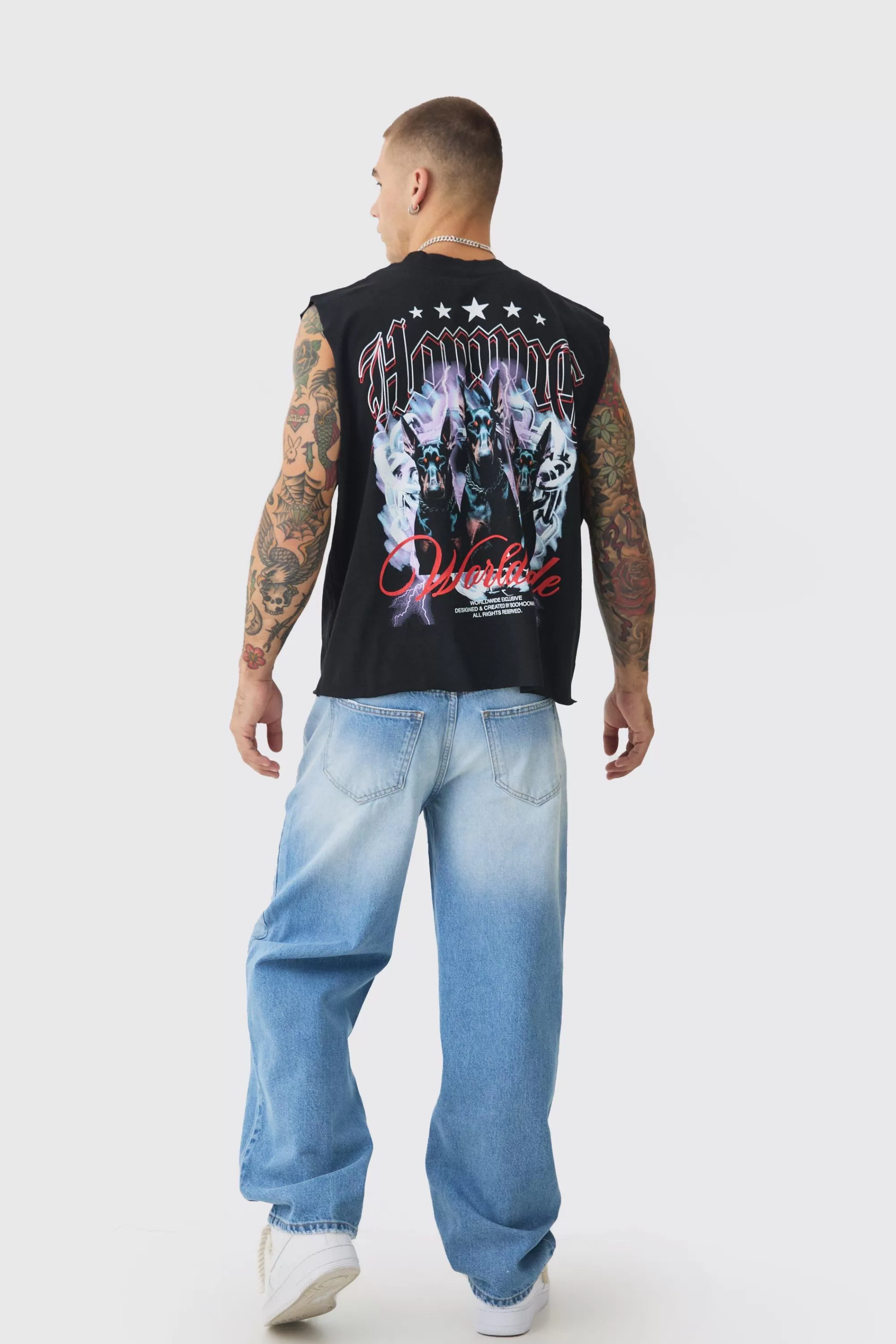 boohooMAN Baggy Rigid Double Waistband Denim Jeans In | UK