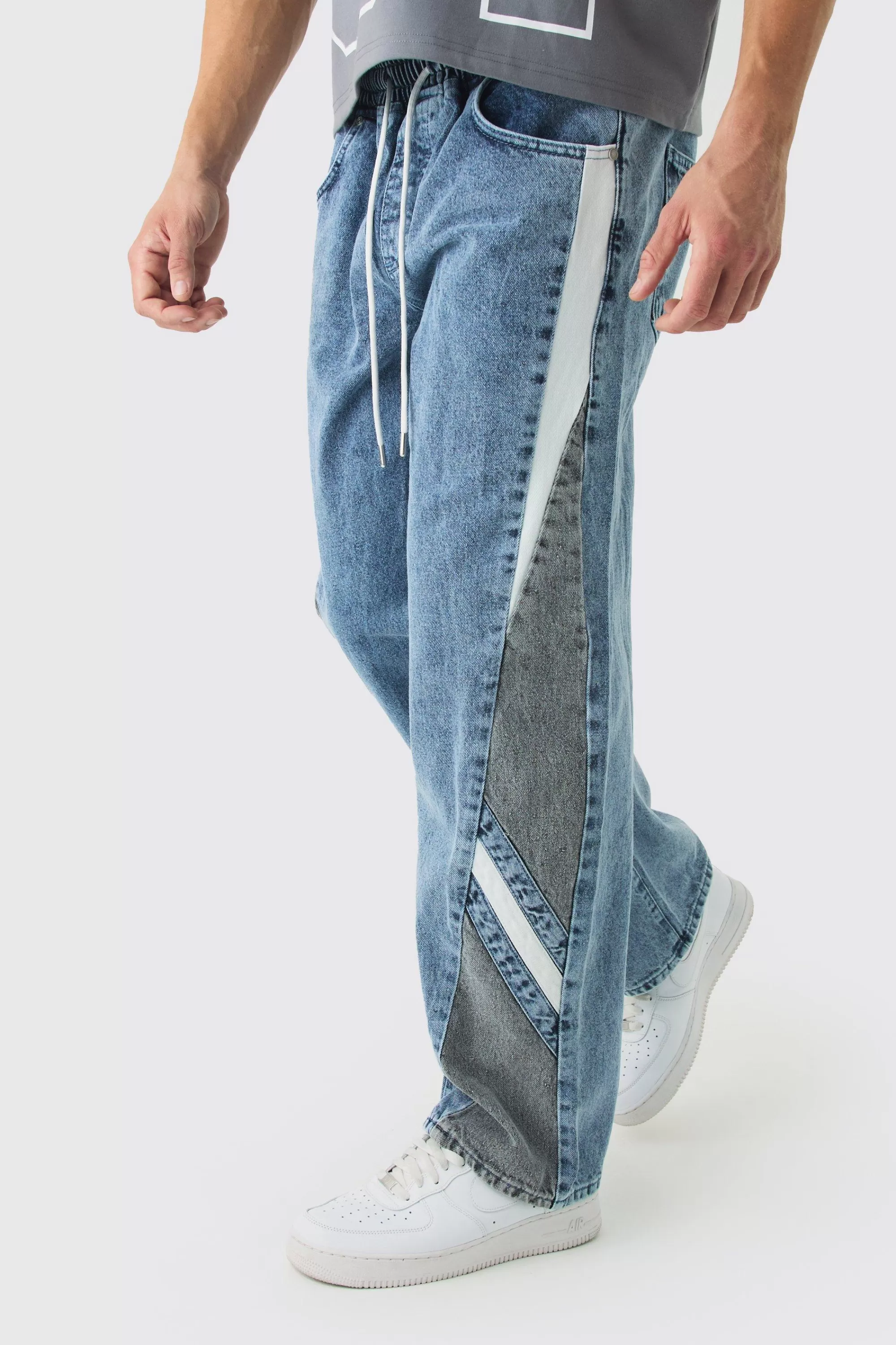 boohooMAN Baggy Rigid Elasticated Waist Moto Jeans | UK