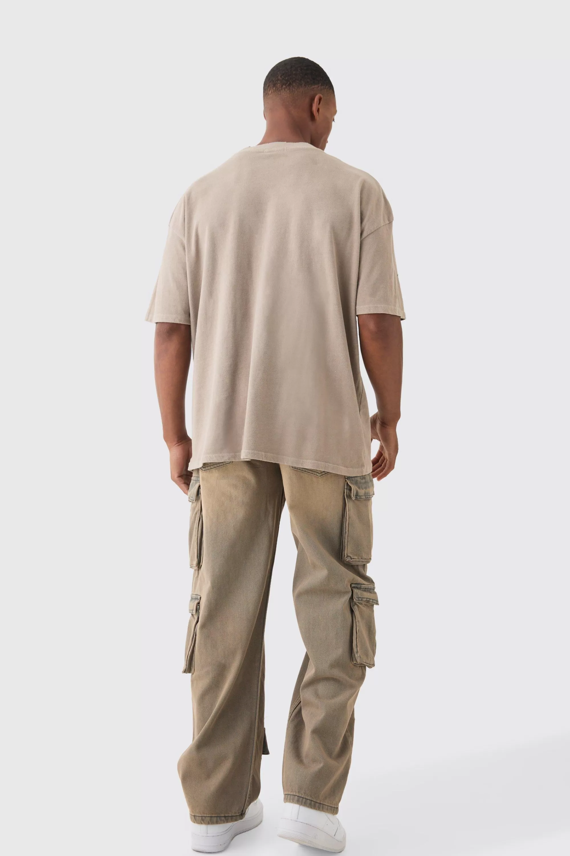 boohooMAN Baggy Rigid Tinted Multi Cargo Pocket Jeans | UK