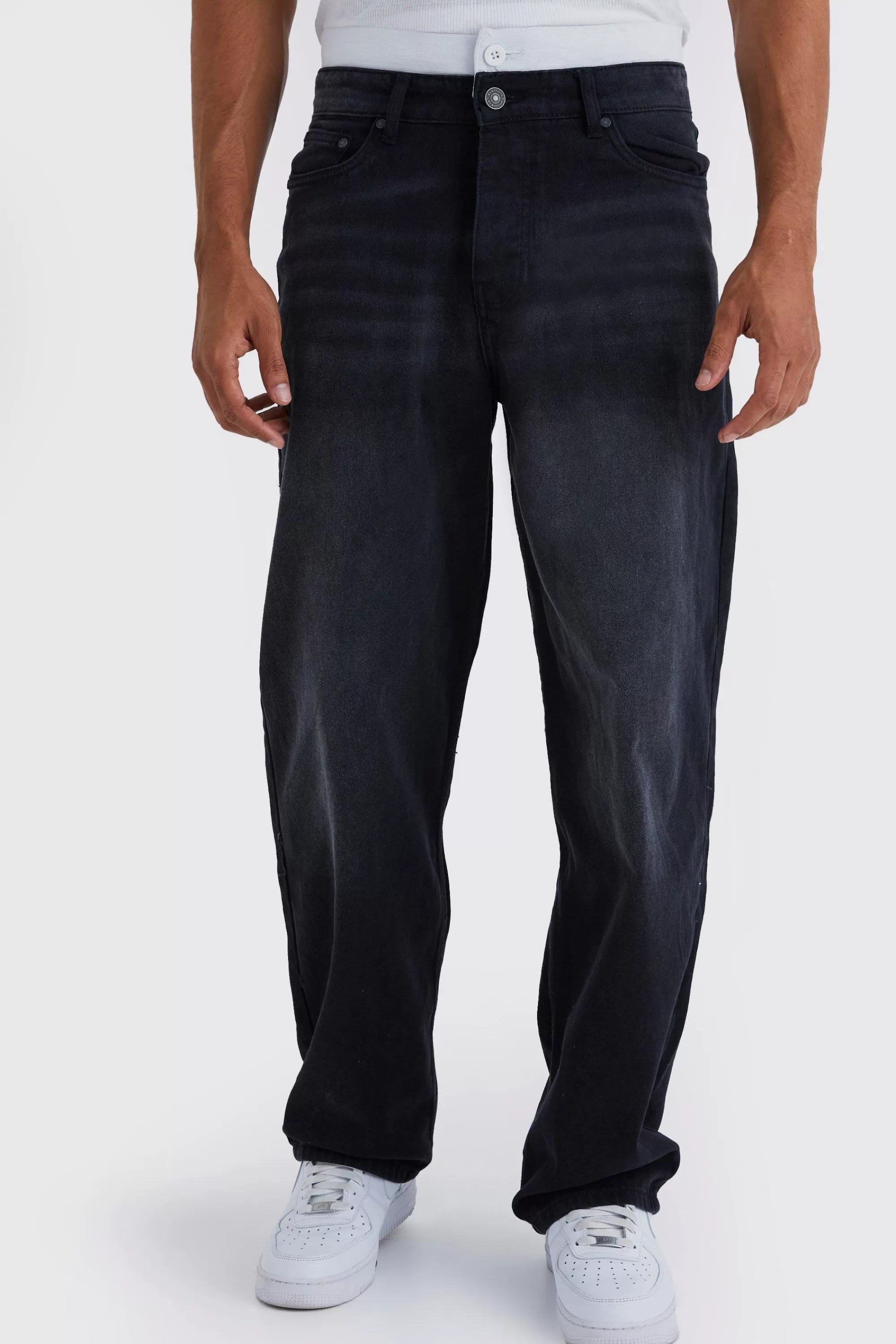 boohooMAN Baggy Rigid Jean With Double Waistband | UK