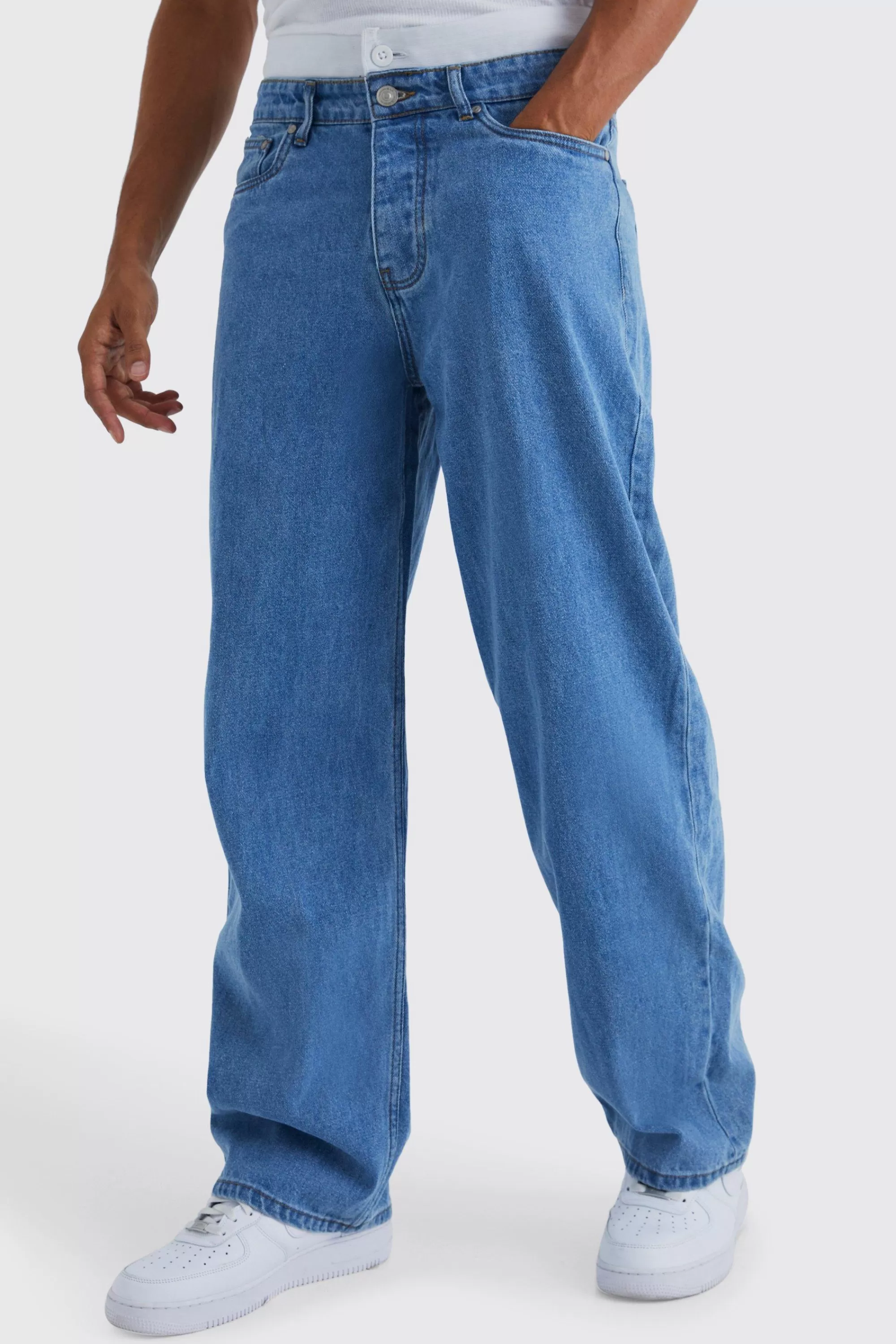 boohooMAN Baggy Rigid Jean With Double Waistband | UK