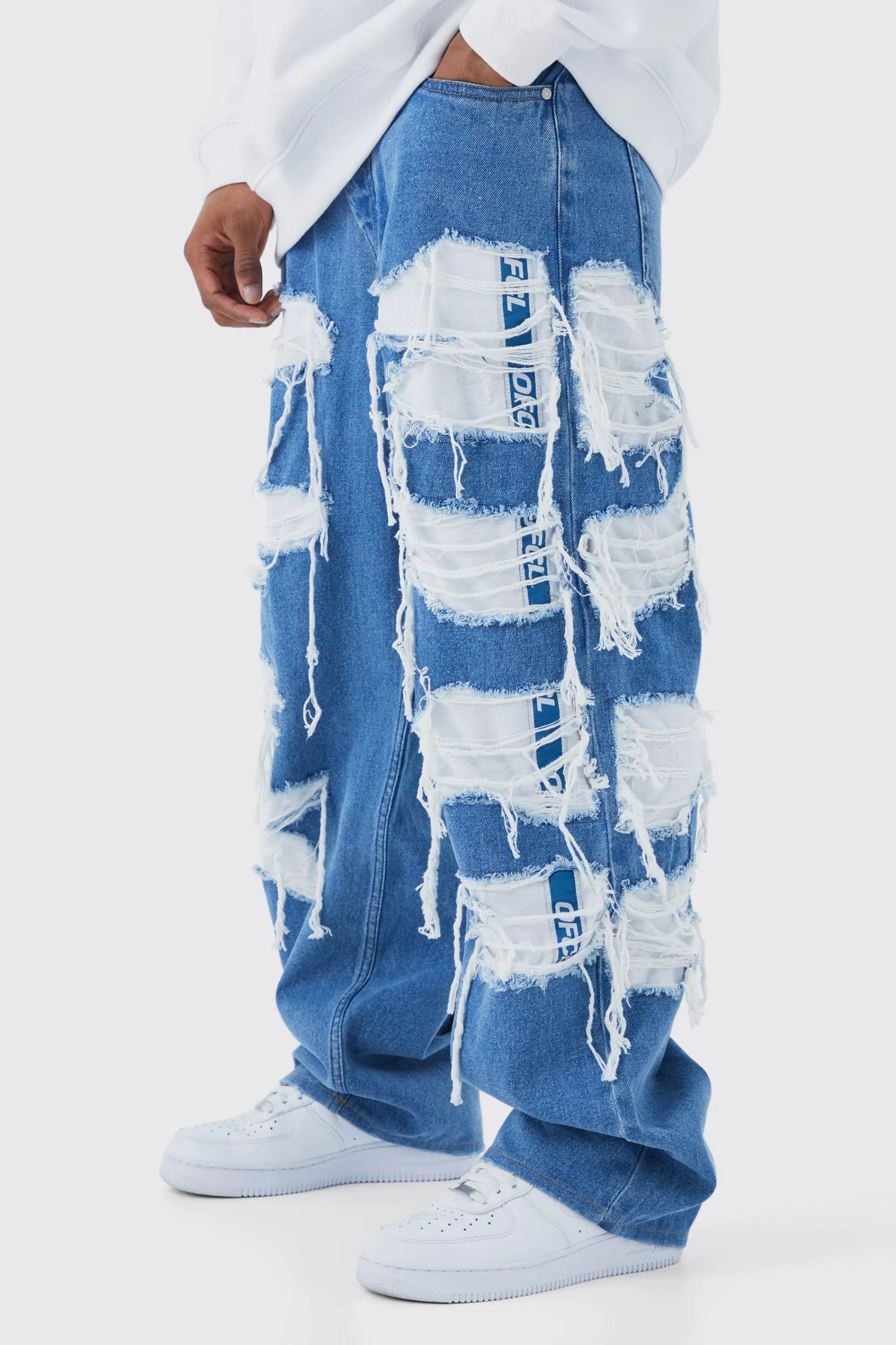 boohooMAN Baggy Rigid Jean With Jersey Jogger Underlay | UK