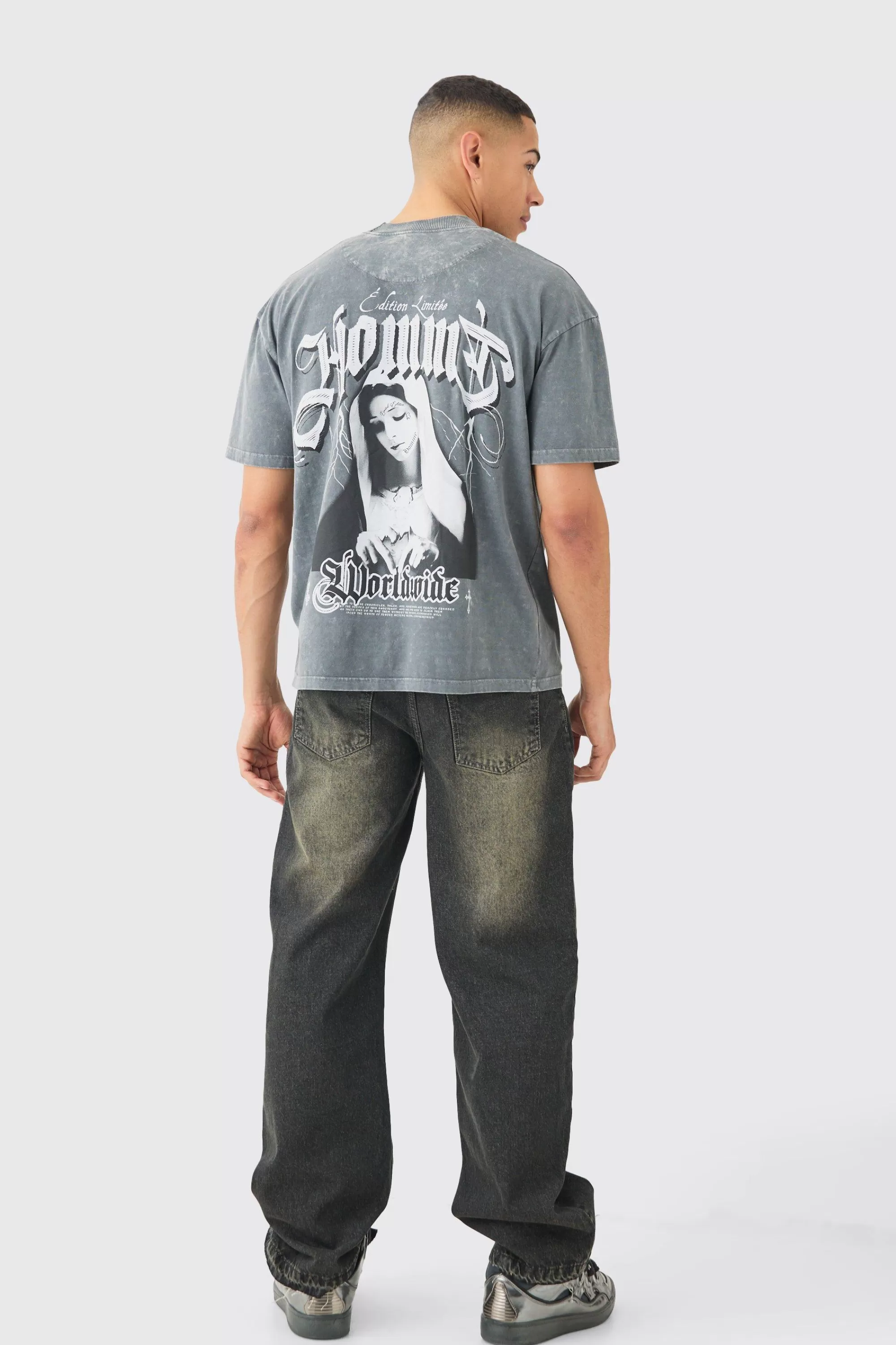 boohooMAN Baggy Rigid Jeans With Let Down Hem In | UK