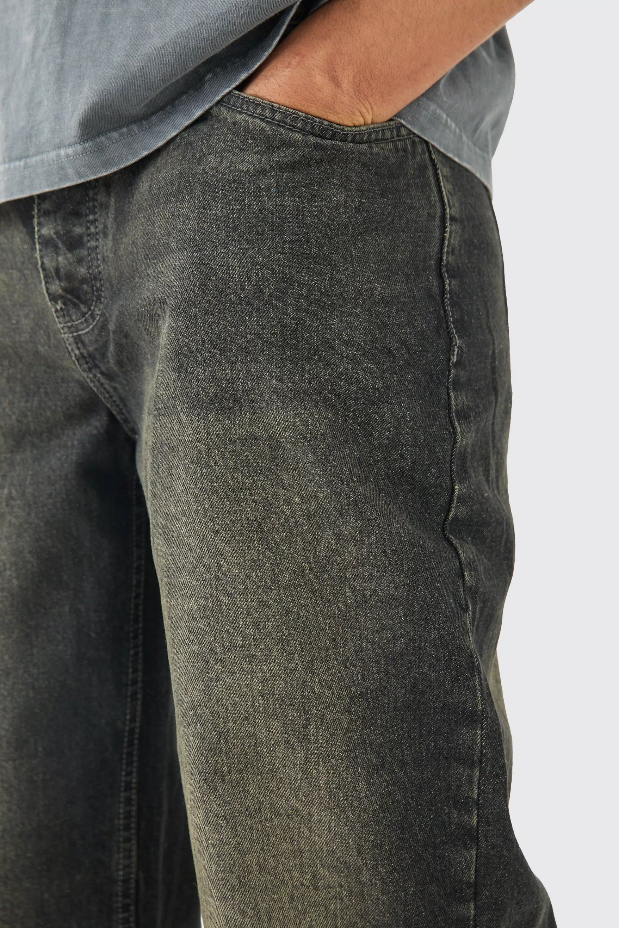 boohooMAN Baggy Rigid Jeans With Let Down Hem In | UK