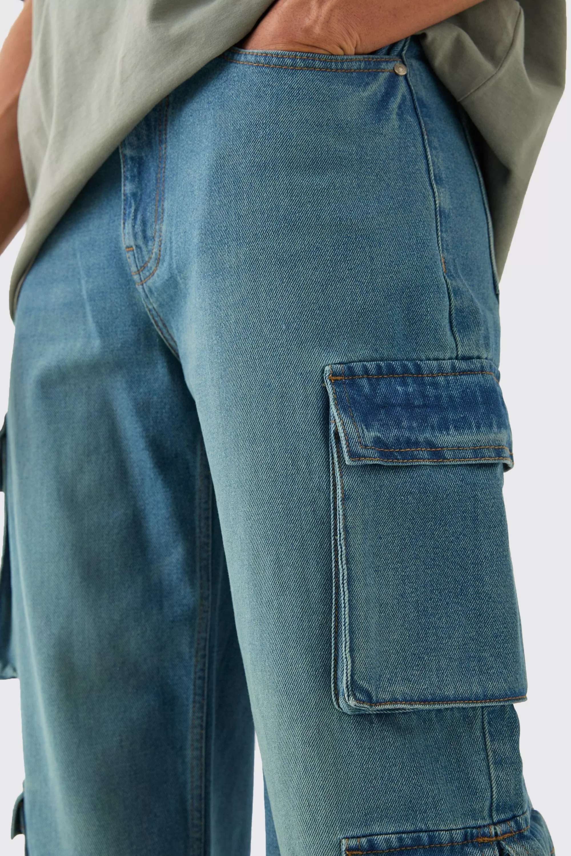 boohooMAN Baggy Rigid Multi Cargo Pocket Jeans In | UK