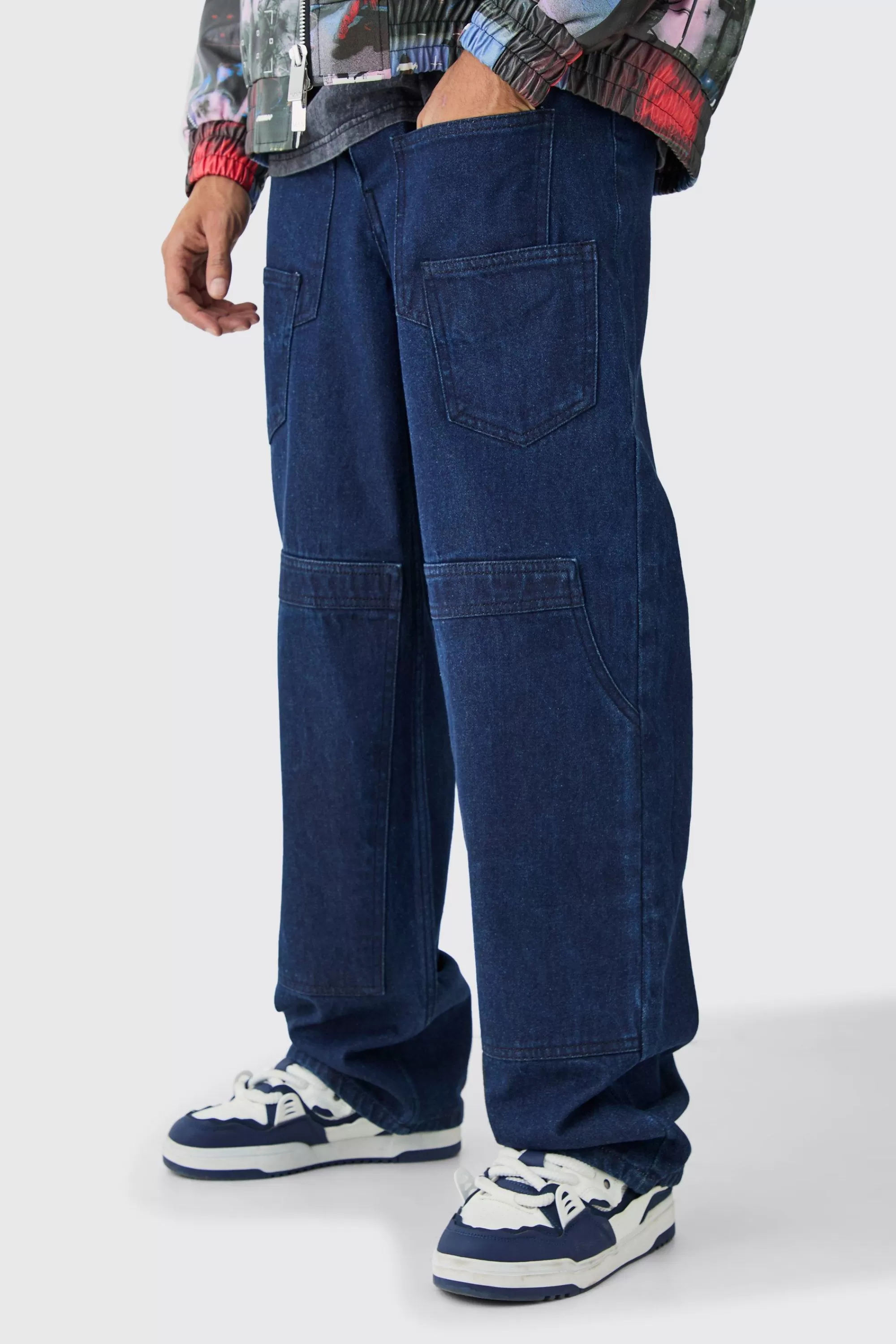 boohooMAN Baggy Rigid Multi Pocket Carpenter Jeans | UK