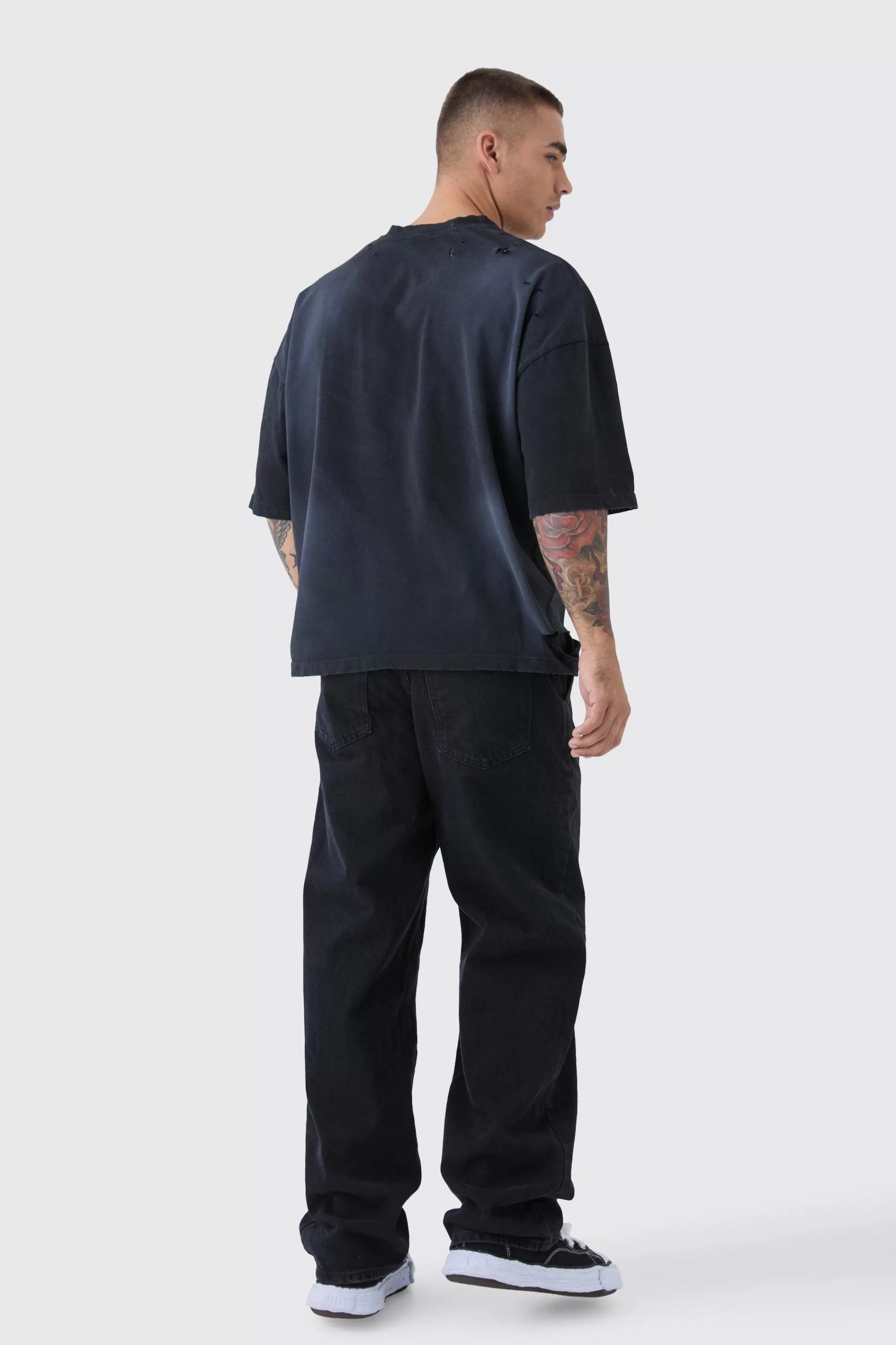 boohooMAN Baggy Rigid Overlay Jeans | UK