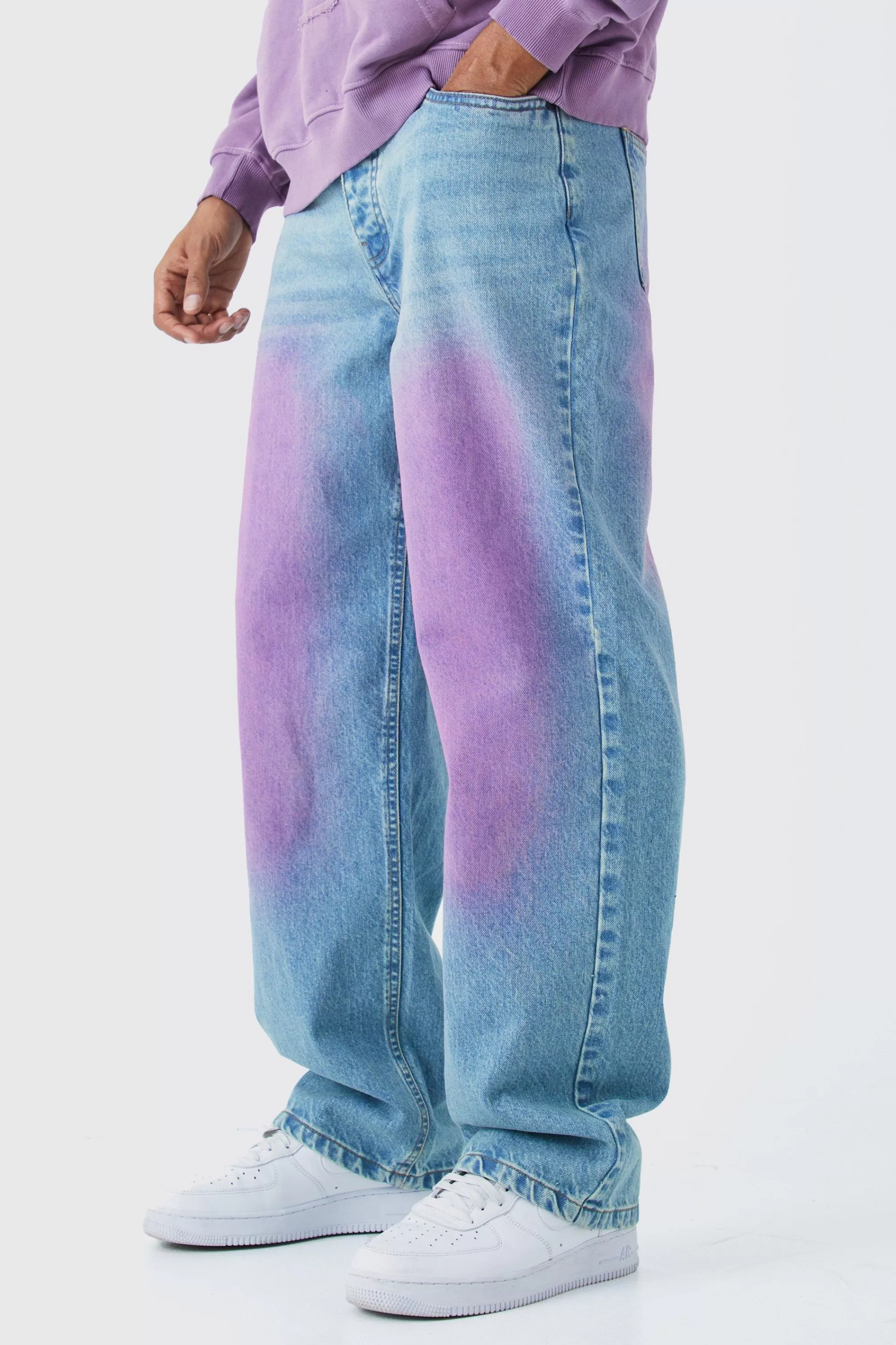 boohooMAN Baggy Rigid Pink Tint Jeans In | UK