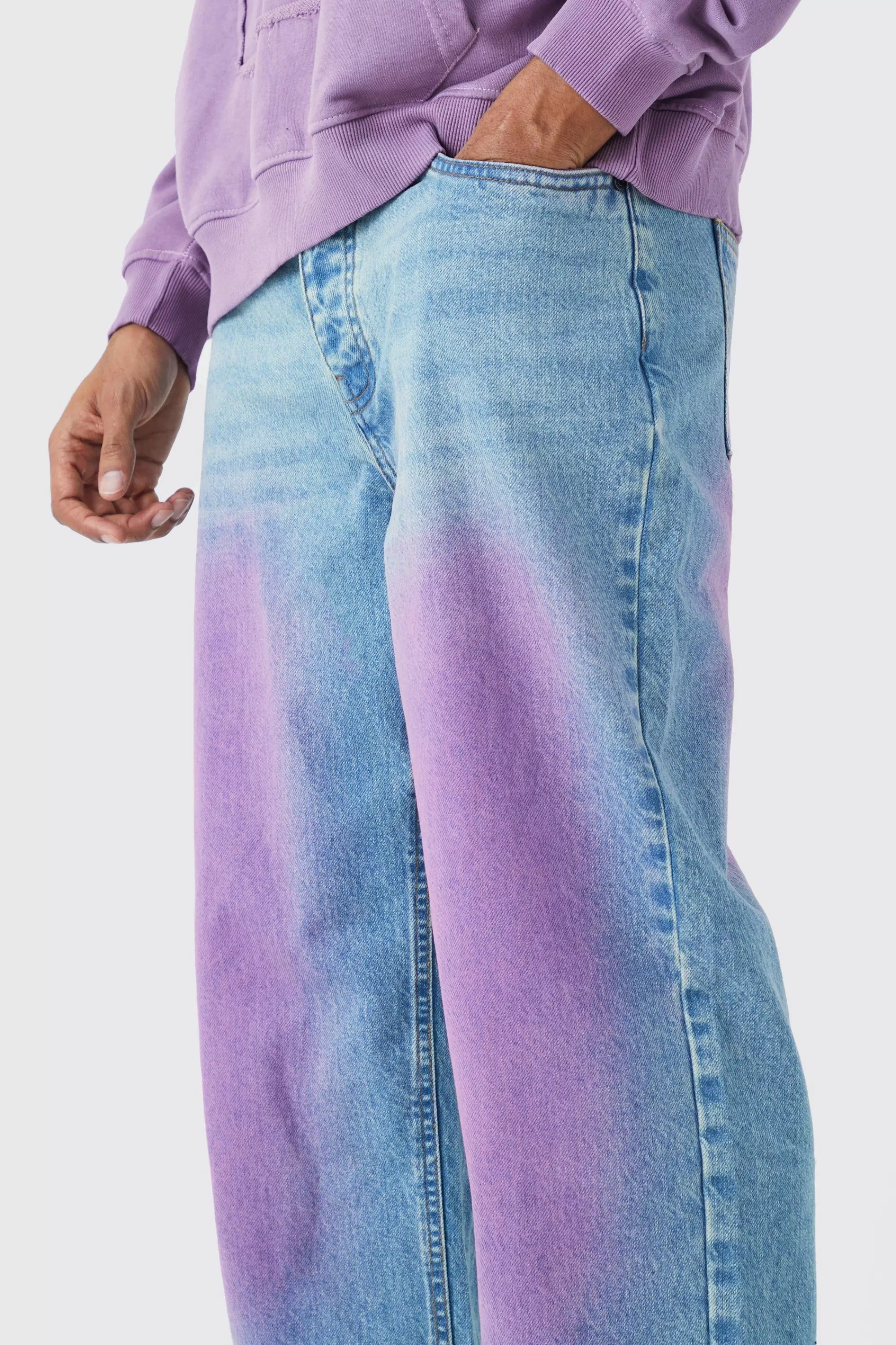 boohooMAN Baggy Rigid Pink Tint Jeans In | UK