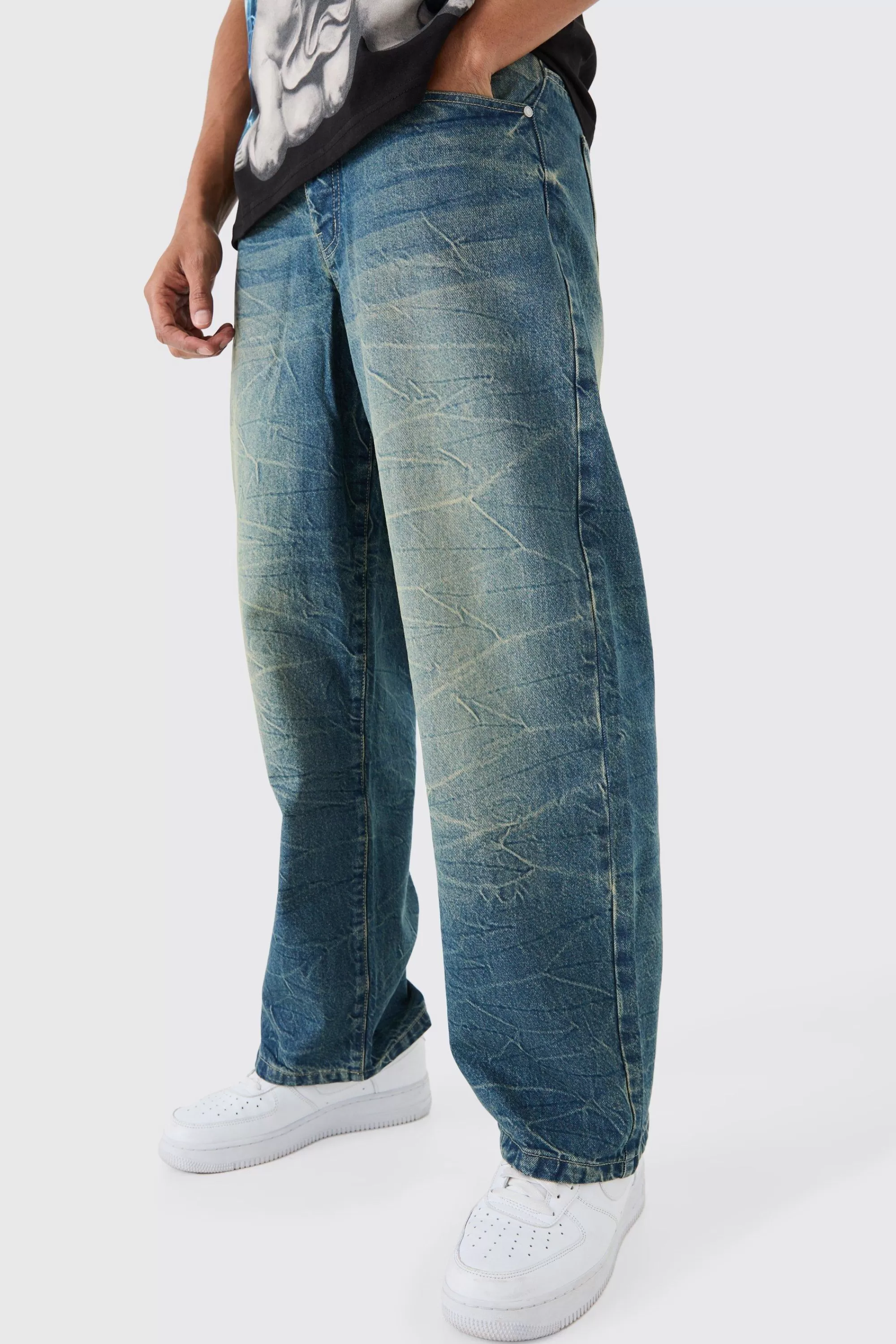 boohooMAN Baggy Rigid Tinted Denim Jeans | UK