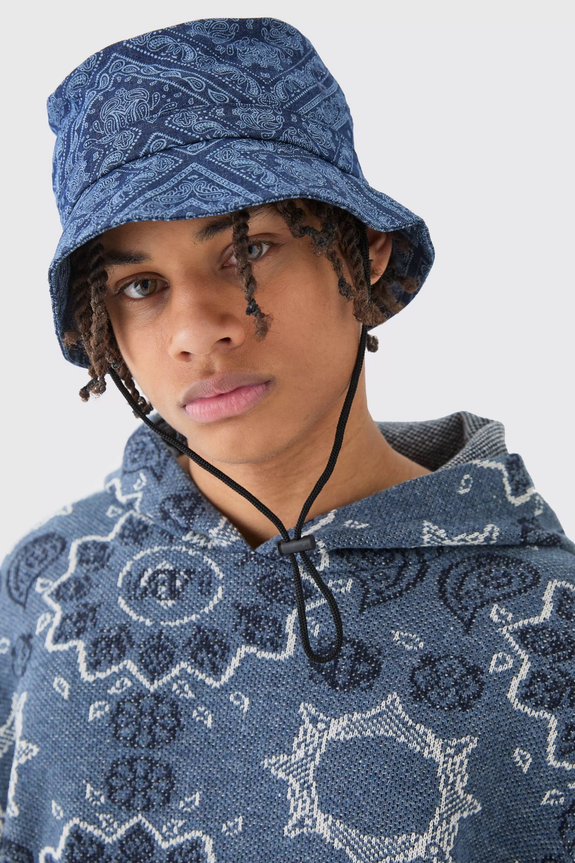 boohooMAN Bandana Denim Boonie Hat In | UK
