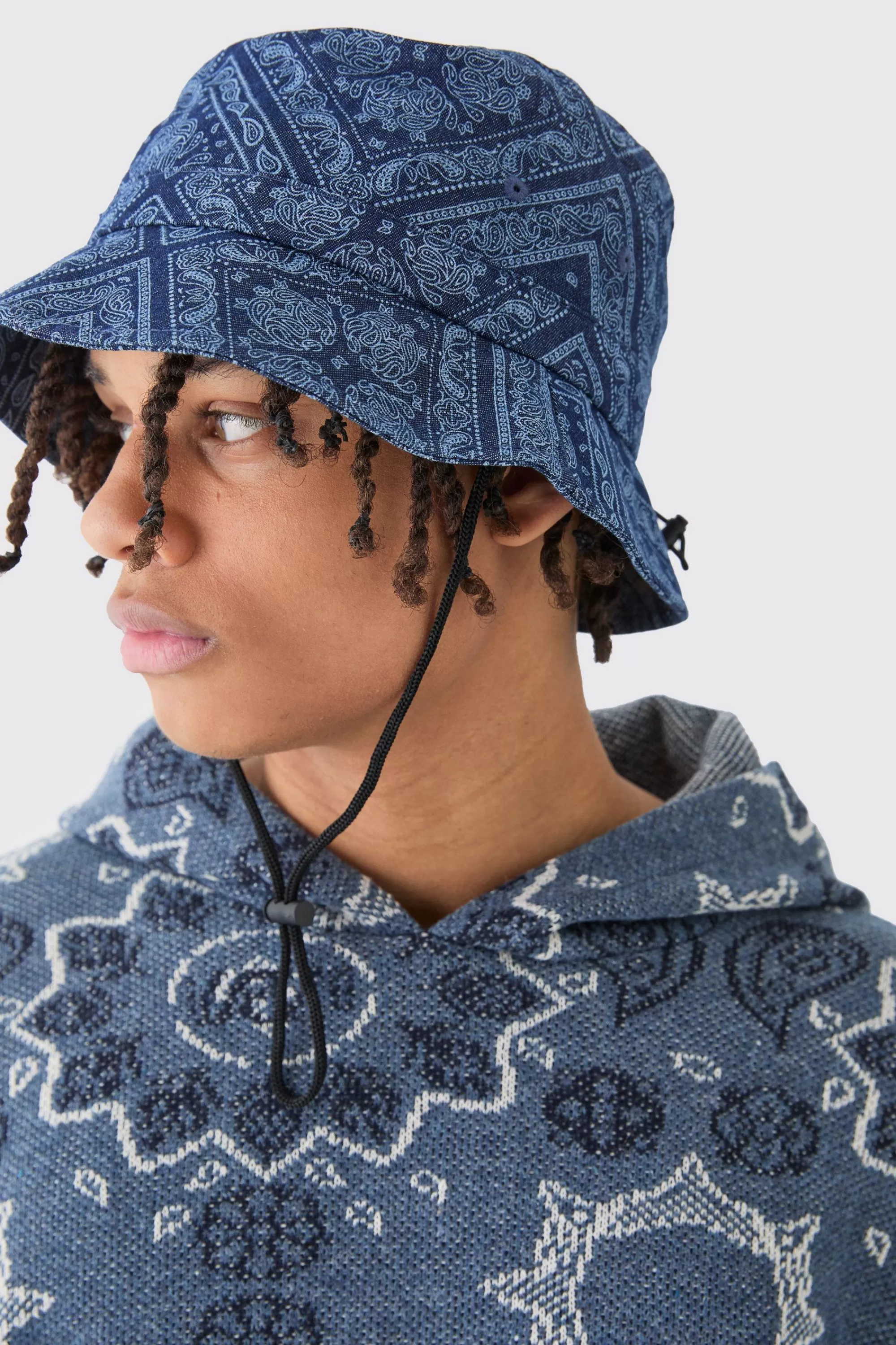 boohooMAN Bandana Denim Boonie Hat In | UK