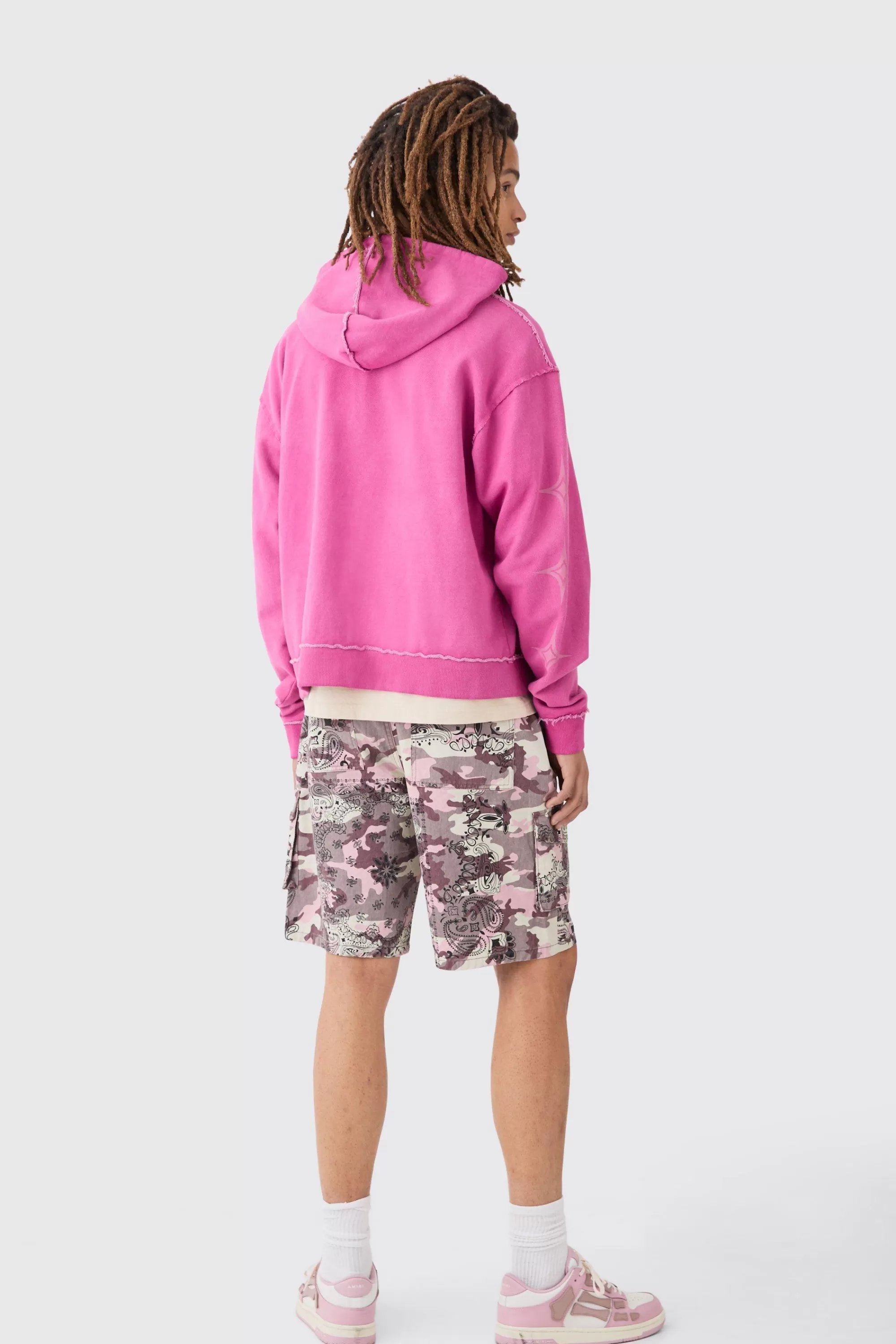 boohooMAN Bandanna Camo Fixed Waist Cargo Shorts | UK