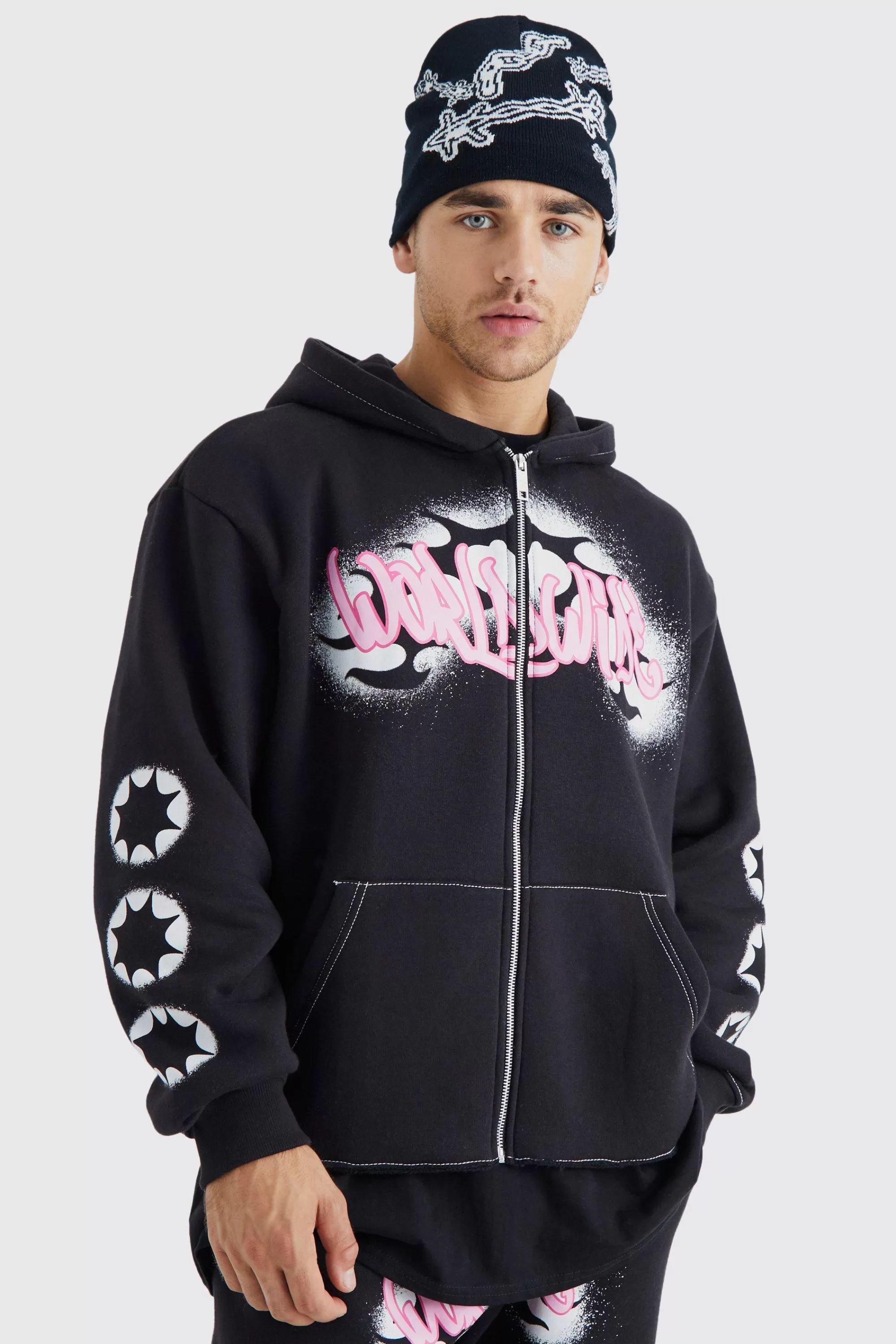 boohooMAN Barbed Wire Jacquard Beanie | UK