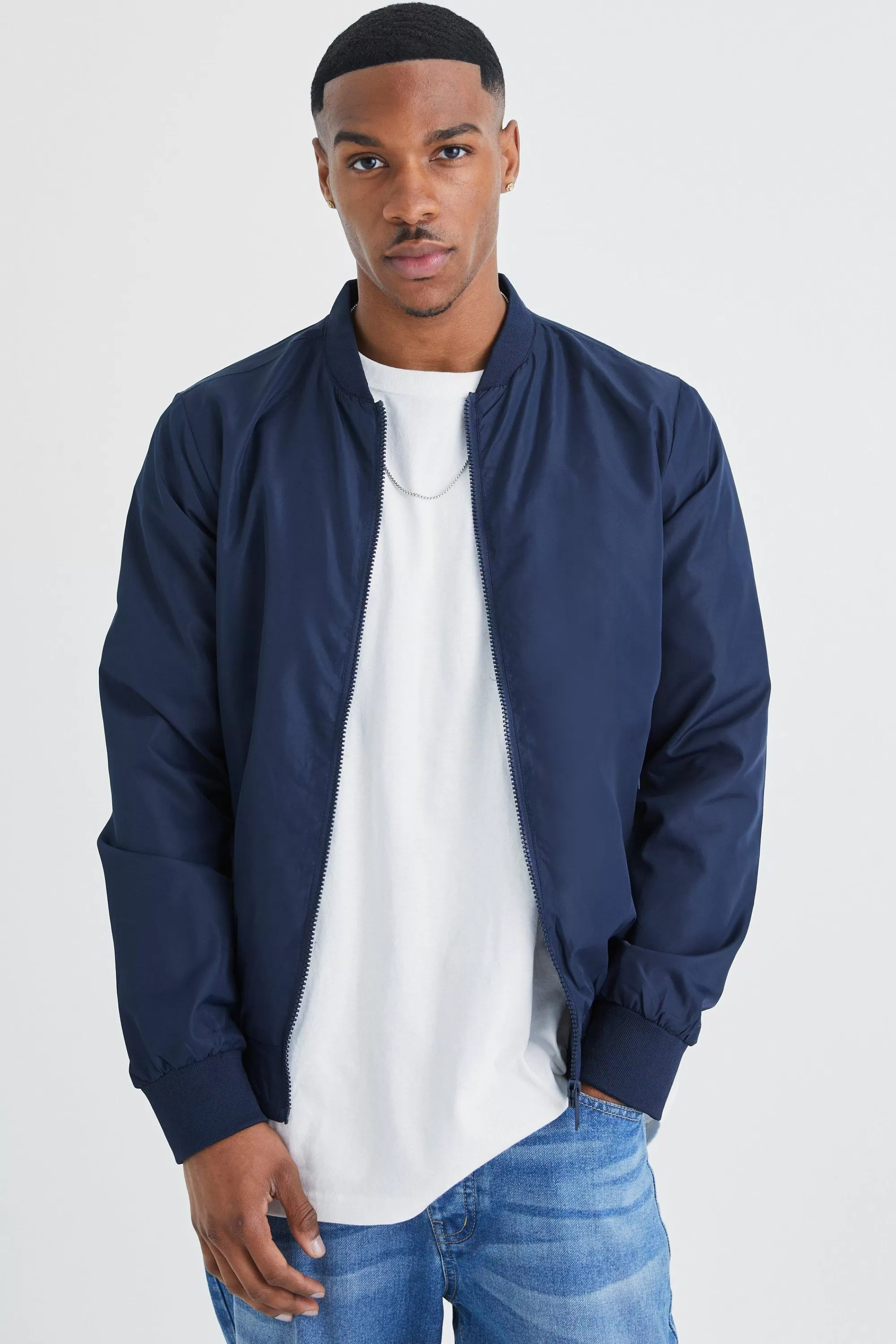 boohooMAN Basic Nylon Bomber Jacket | UK