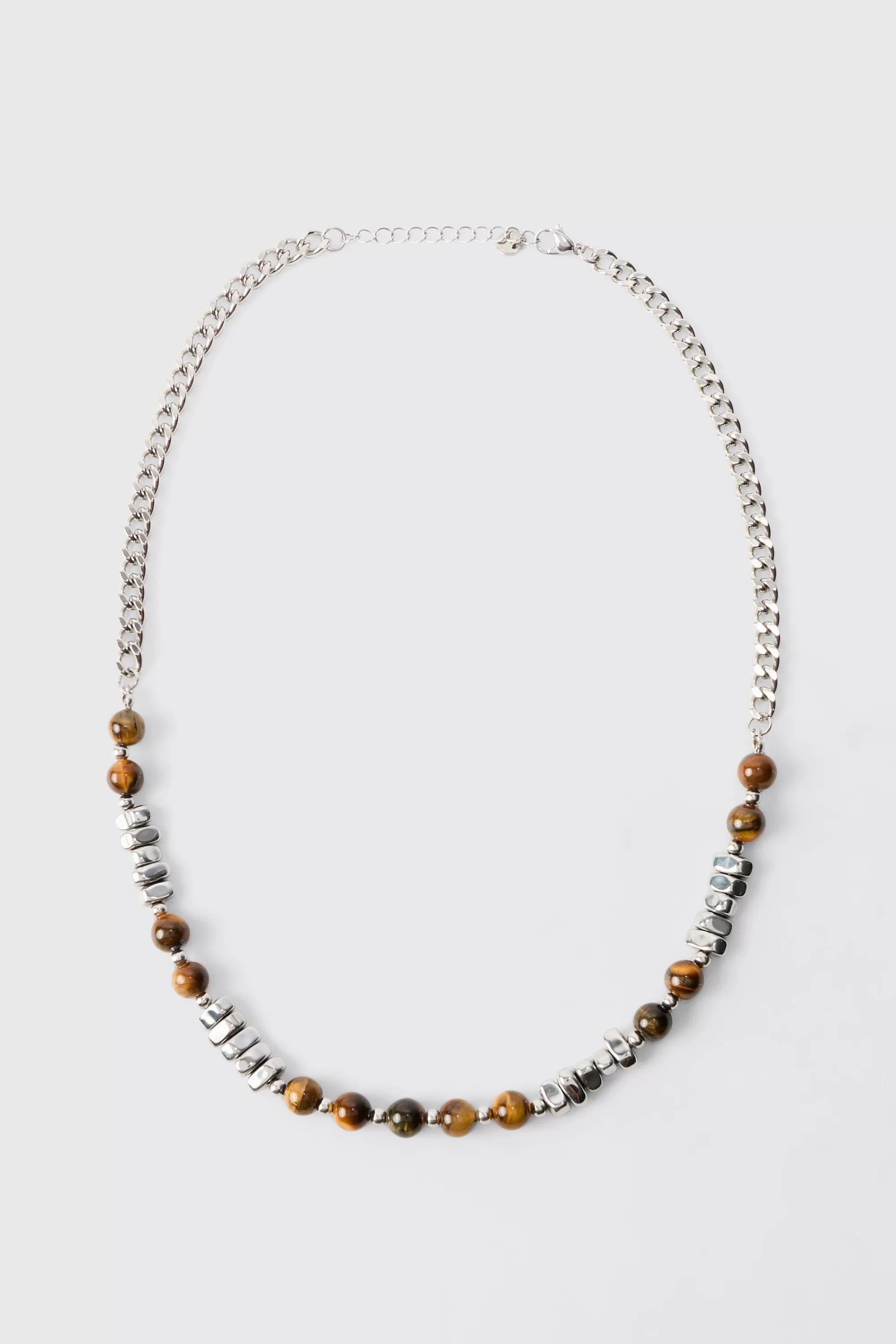 boohooMAN Beaded Metal Chain Necklace | UK