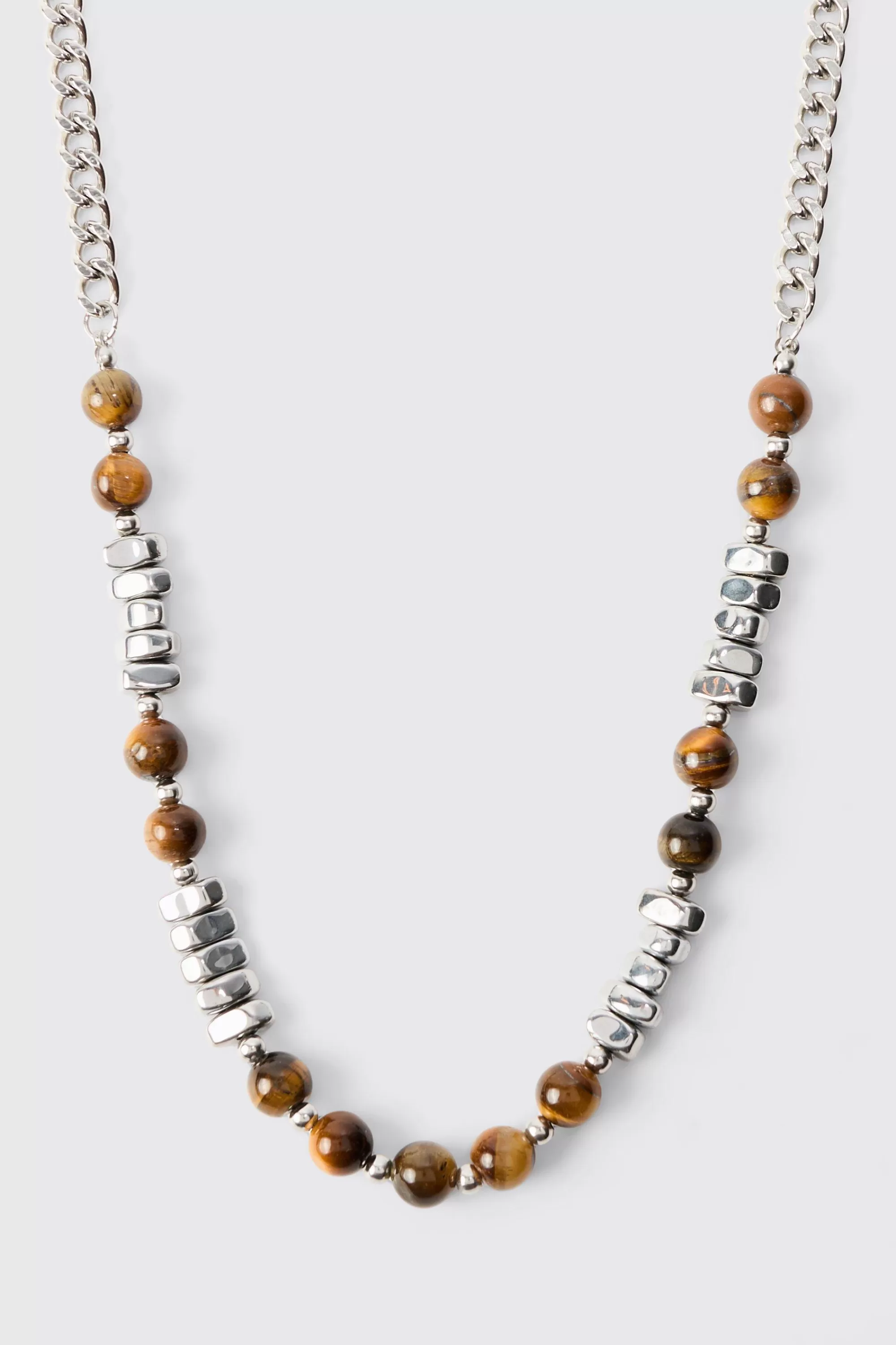 boohooMAN Beaded Metal Chain Necklace | UK