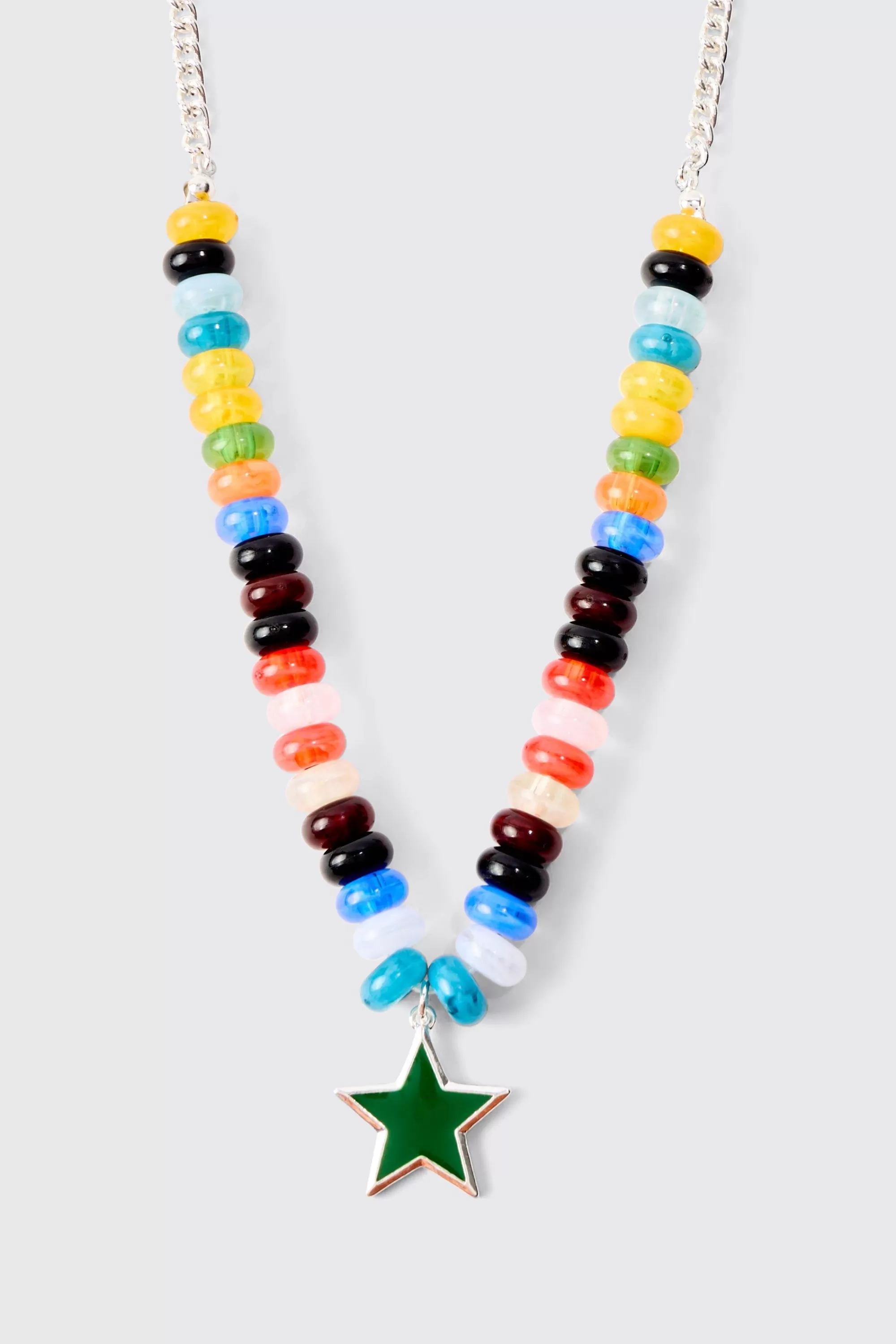 boohooMAN Beaded Star Necklace Chain In In | UK