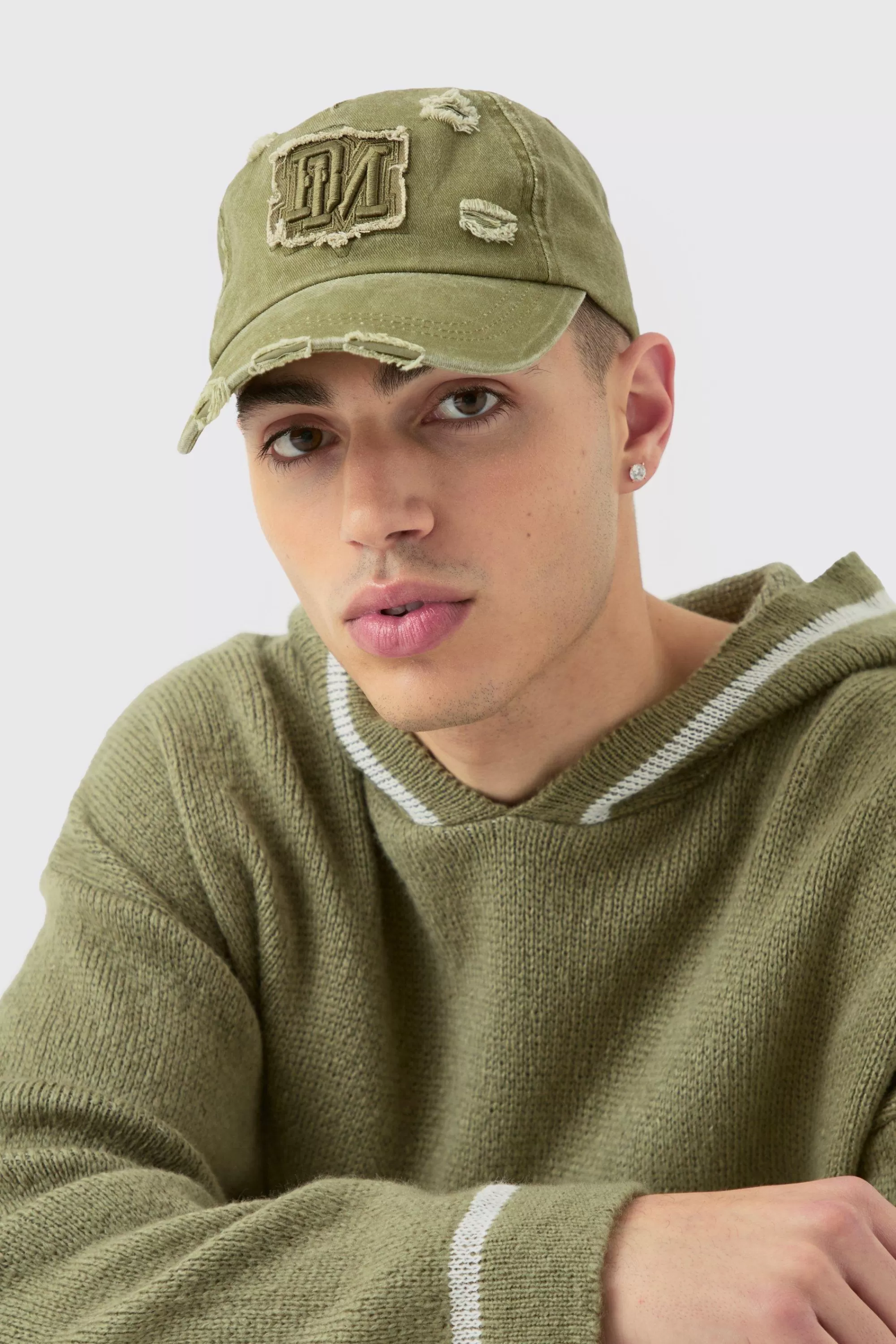boohooMAN BM Applique Distressed Cap In | UK