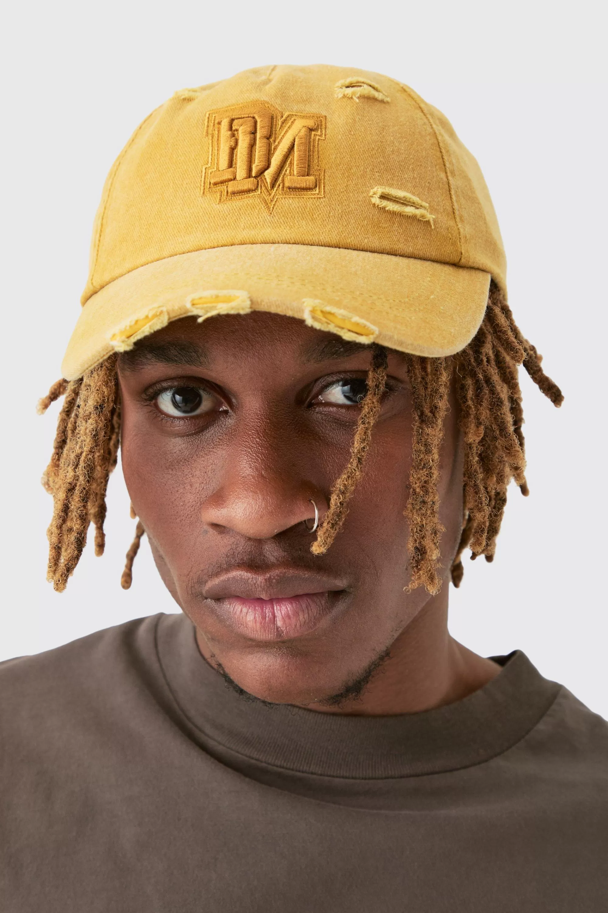 boohooMAN BM Applique Distressed Cap In | UK