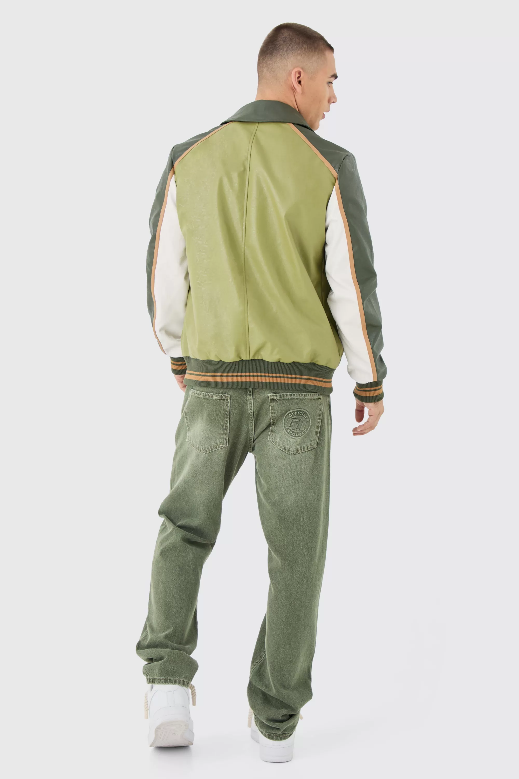 boohooMAN Bm Badge Collared Pu Varsity Jacket In | UK
