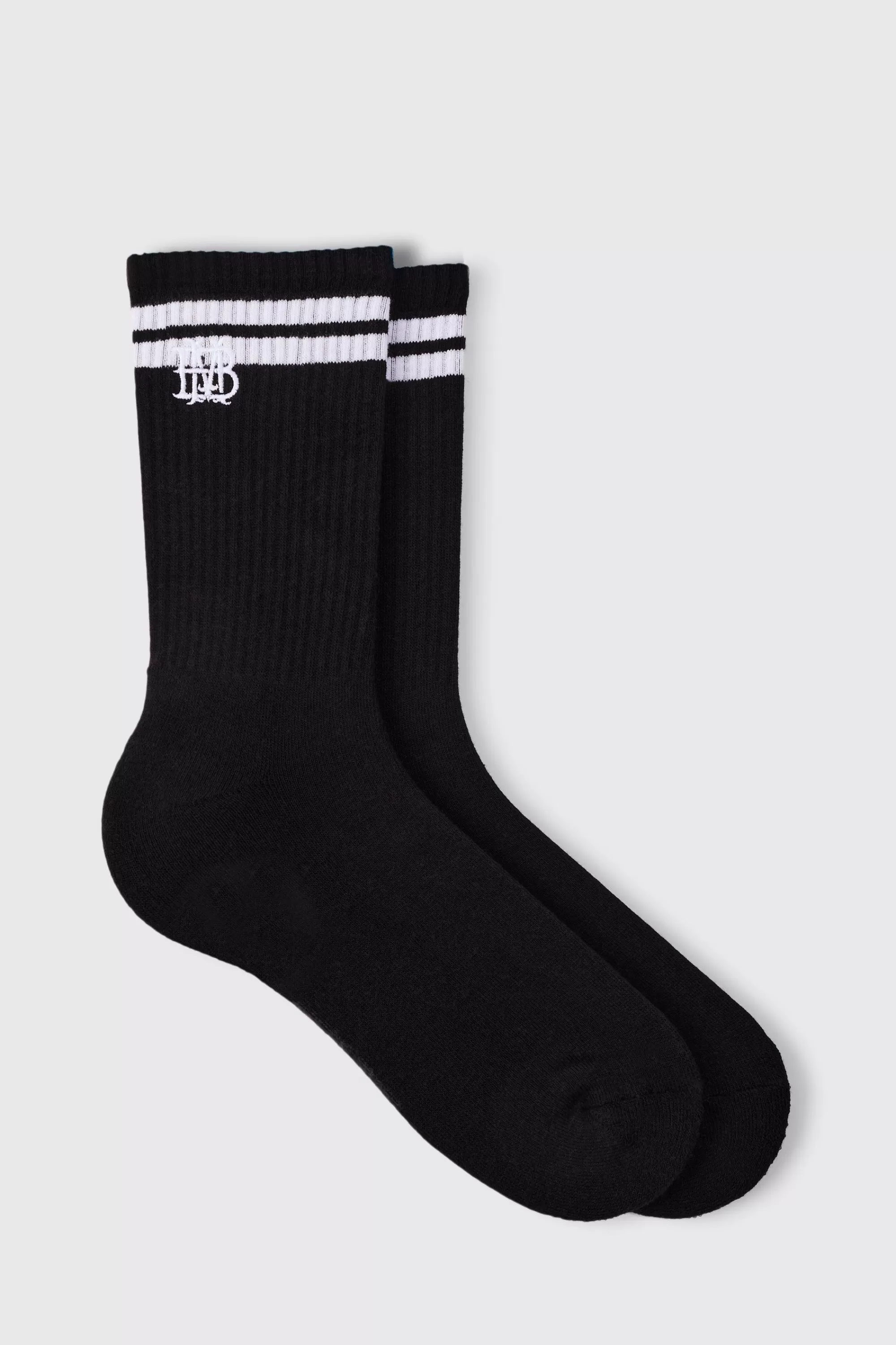 boohooMAN BM Embroidered Half Terry Stripe Socks In | UK
