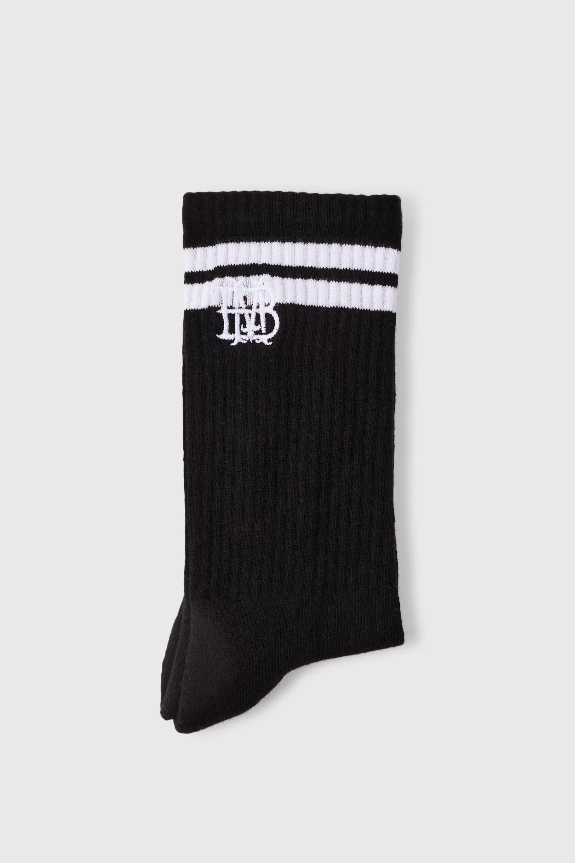 boohooMAN BM Embroidered Half Terry Stripe Socks In | UK
