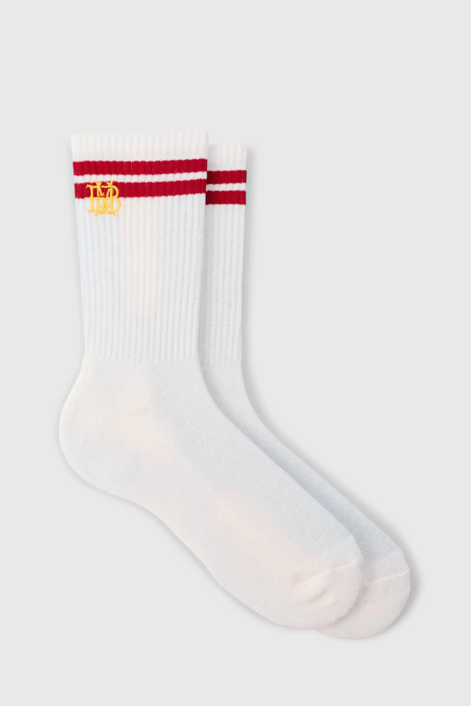 boohooMAN BM Embroidered Half Terry Stripe Socks In | UK