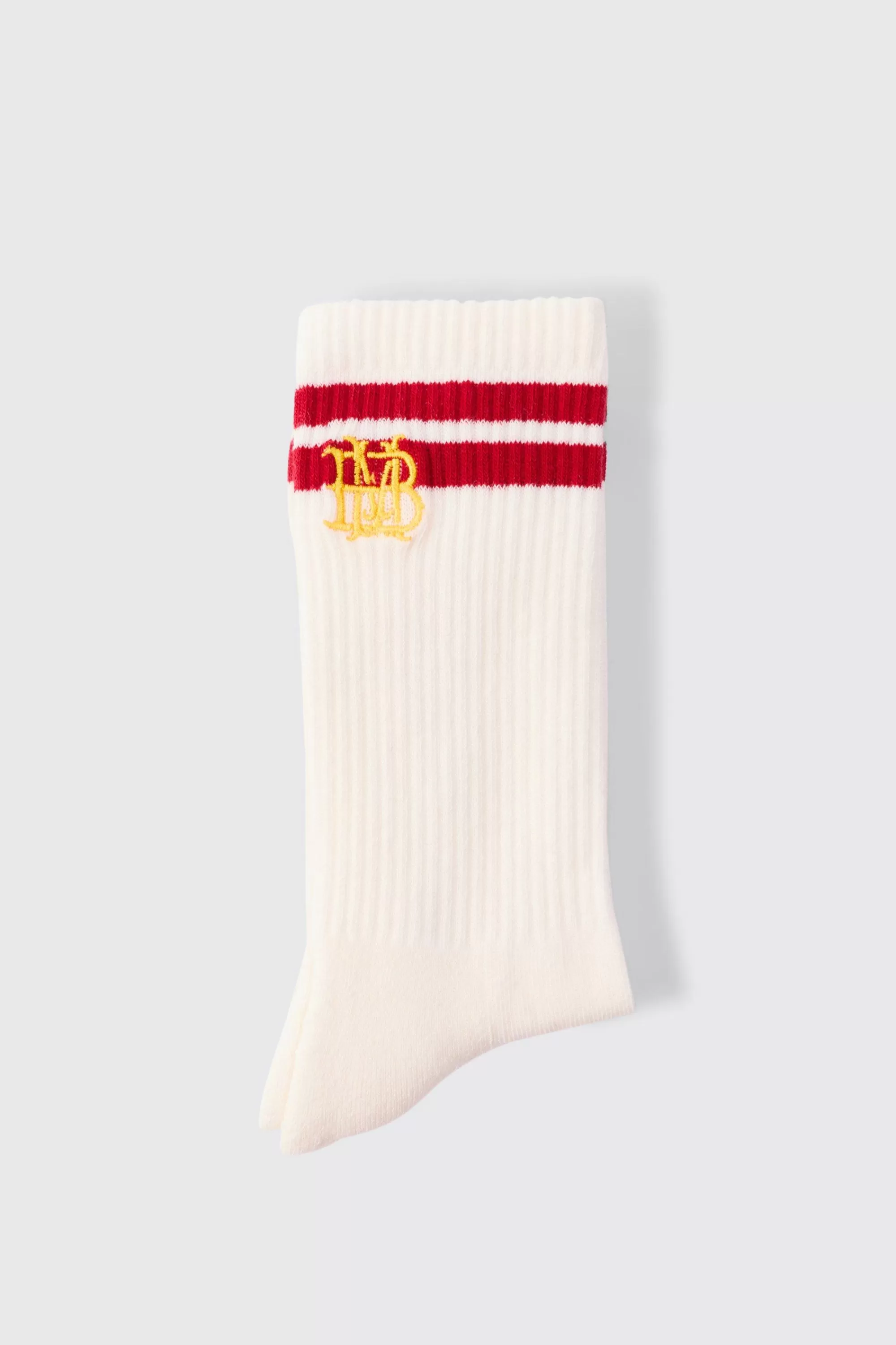 boohooMAN BM Embroidered Half Terry Stripe Socks In | UK