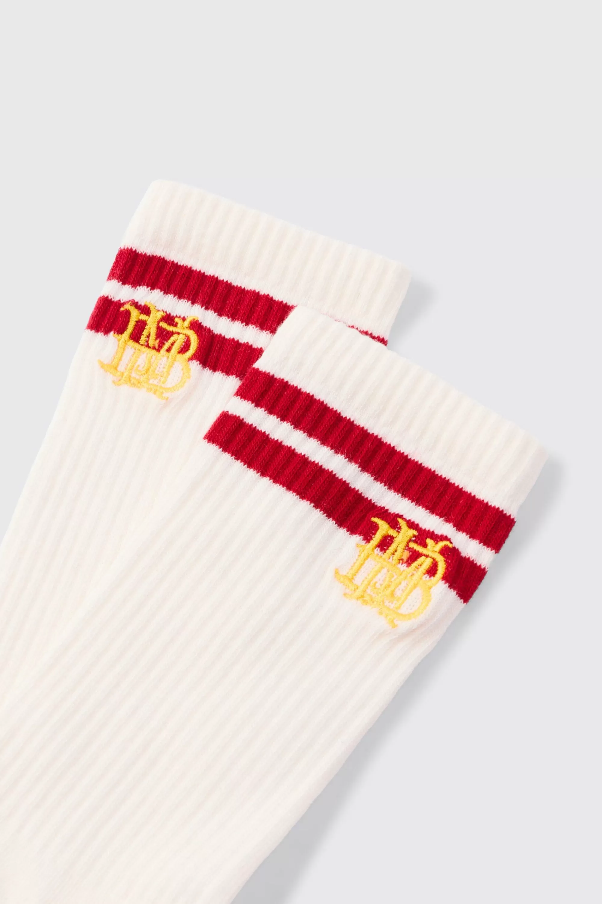 boohooMAN BM Embroidered Half Terry Stripe Socks In | UK