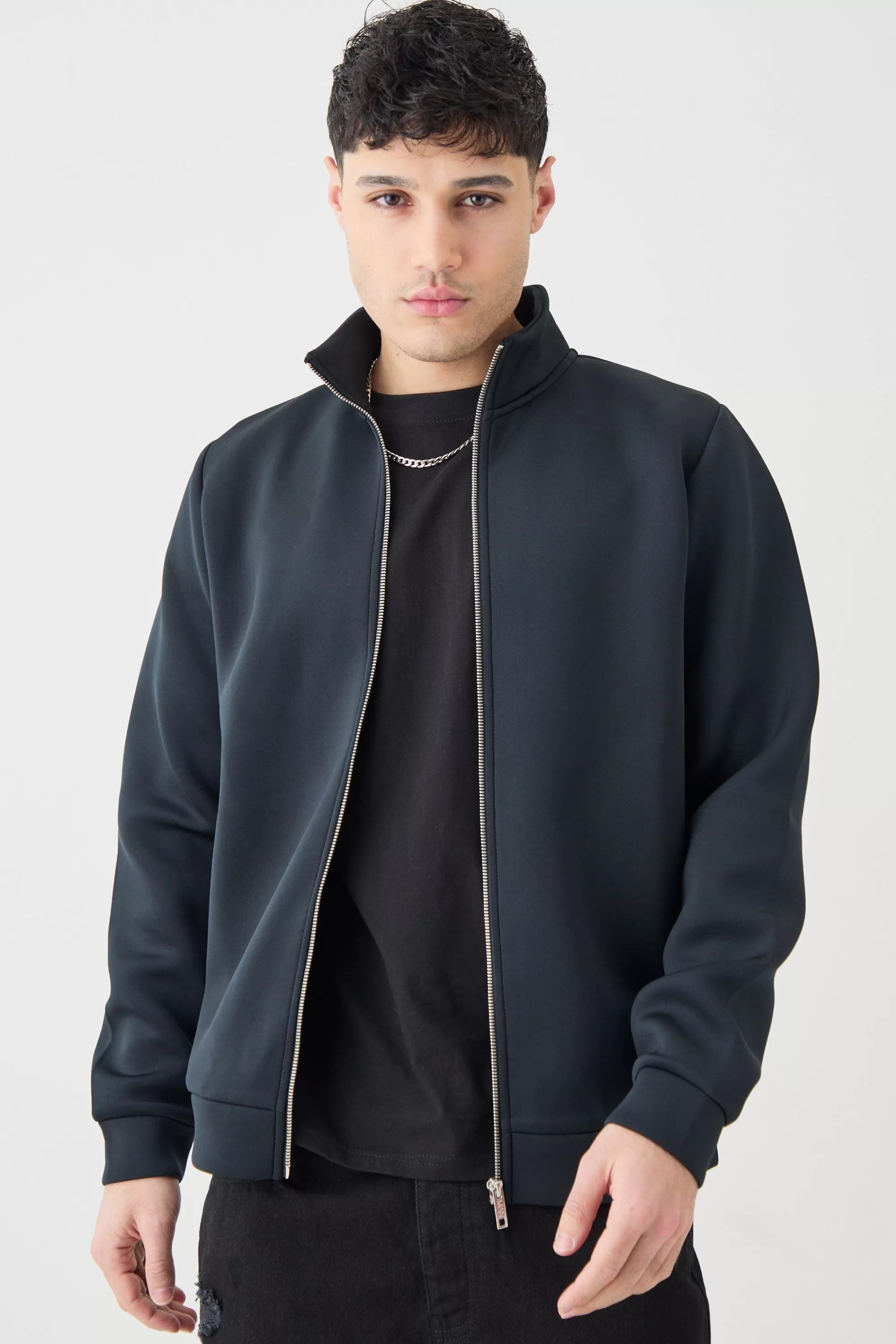 boohooMAN Bonded Scuba Funnel Neck Overshirt | UK