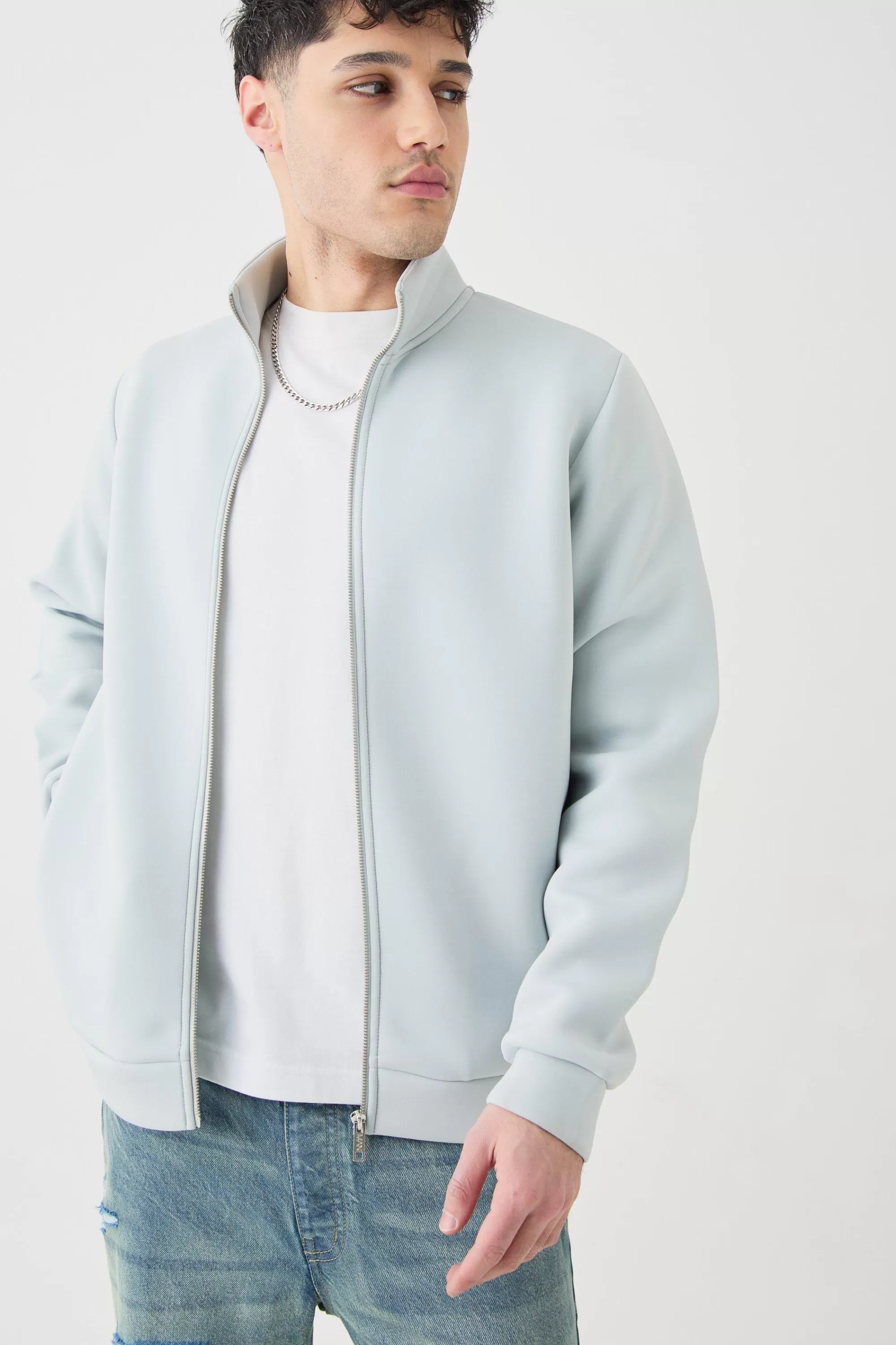 boohooMAN Bonded Scuba Funnel Neck Overshirt | UK