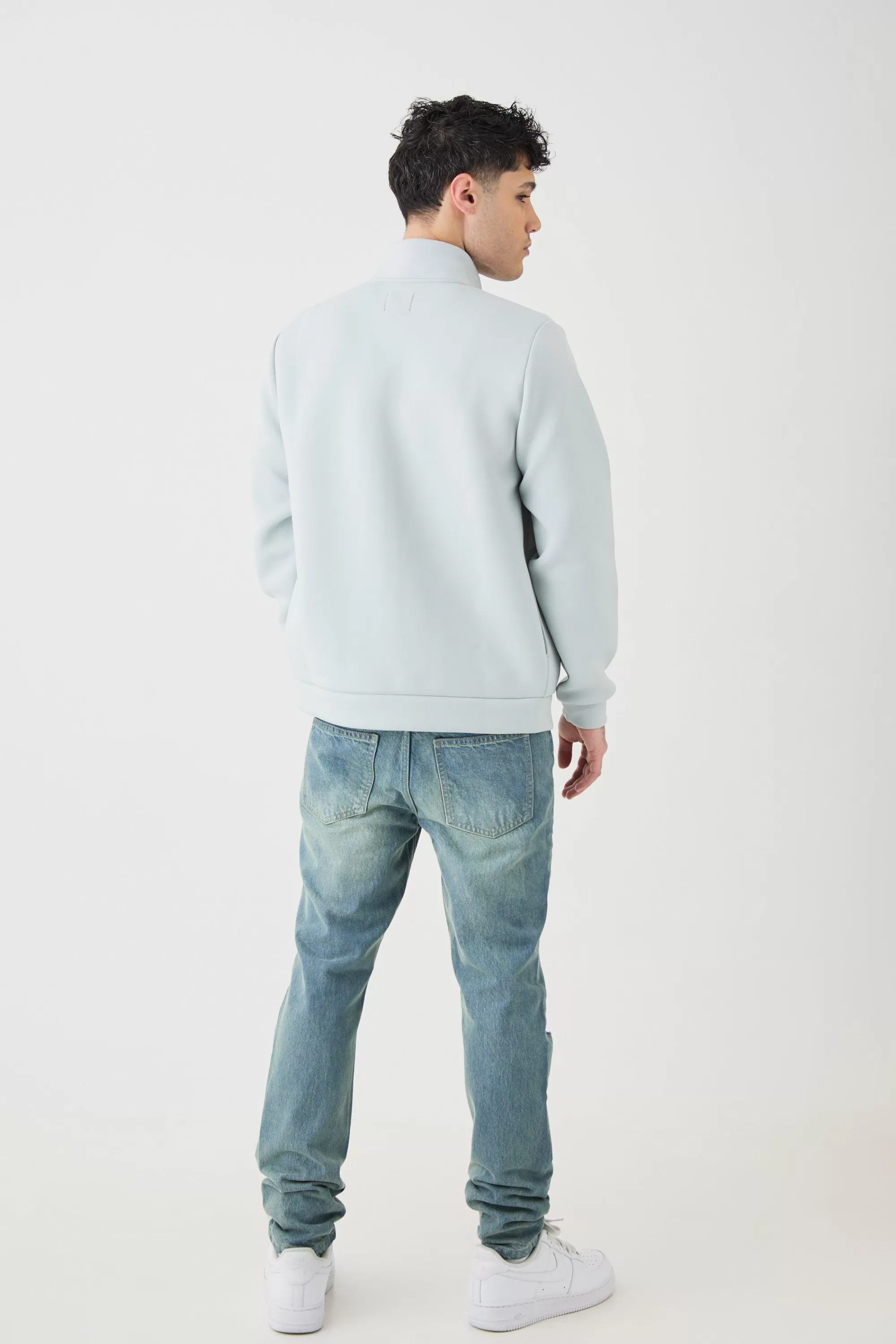 boohooMAN Bonded Scuba Funnel Neck Overshirt | UK
