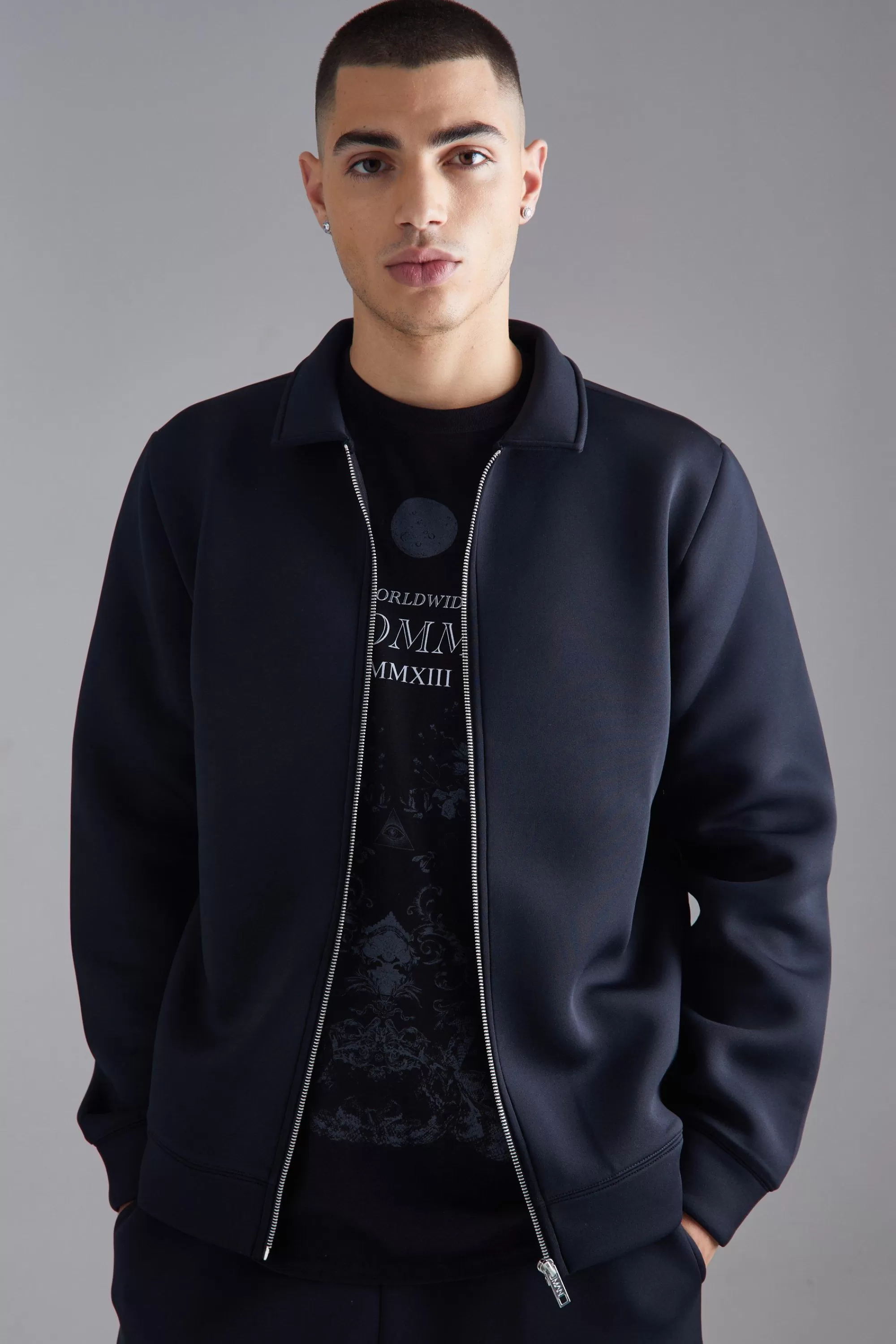 boohooMAN Bonded Scuba Harrington Jacket | UK