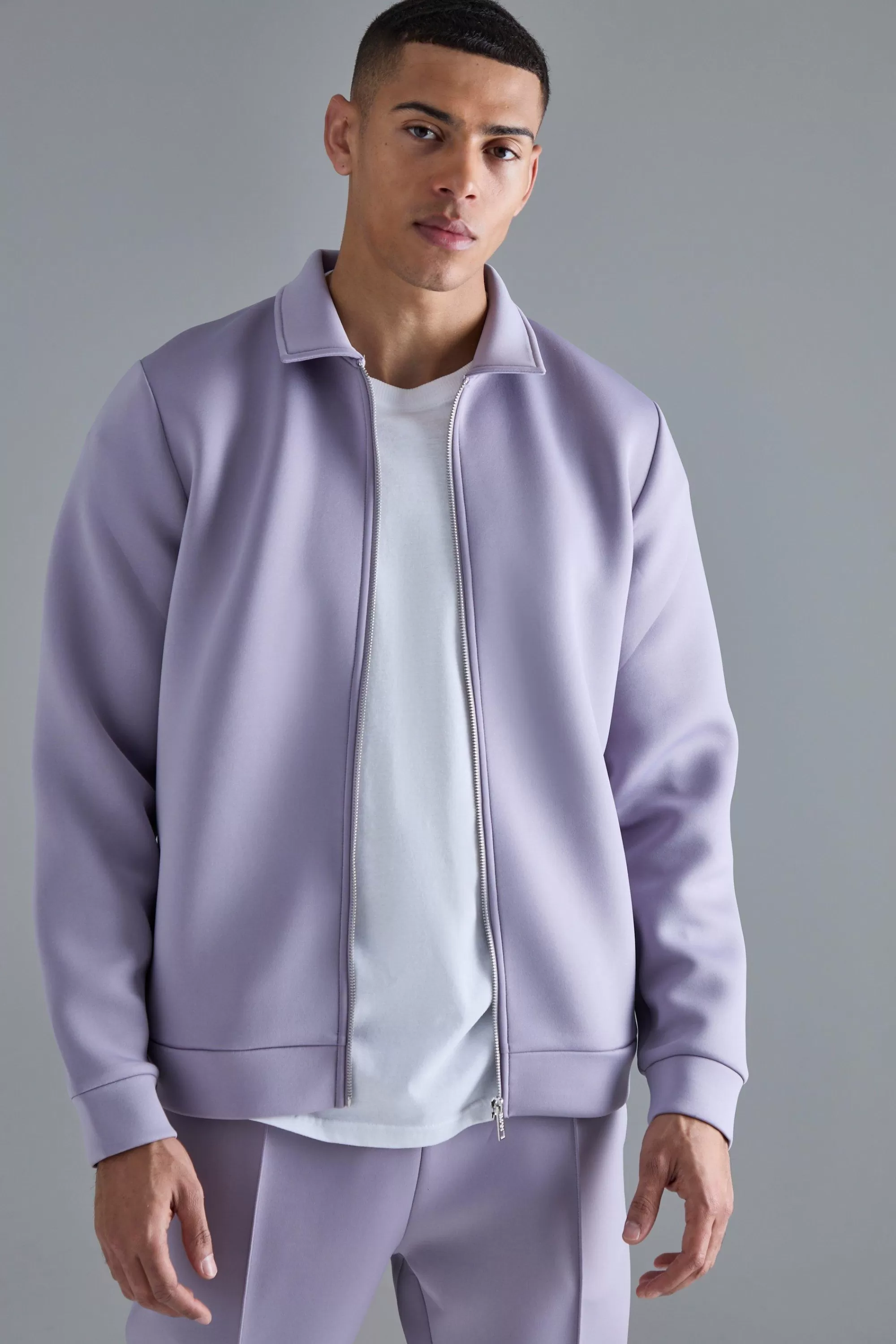 boohooMAN Bonded Scuba Harrington Jacket | UK