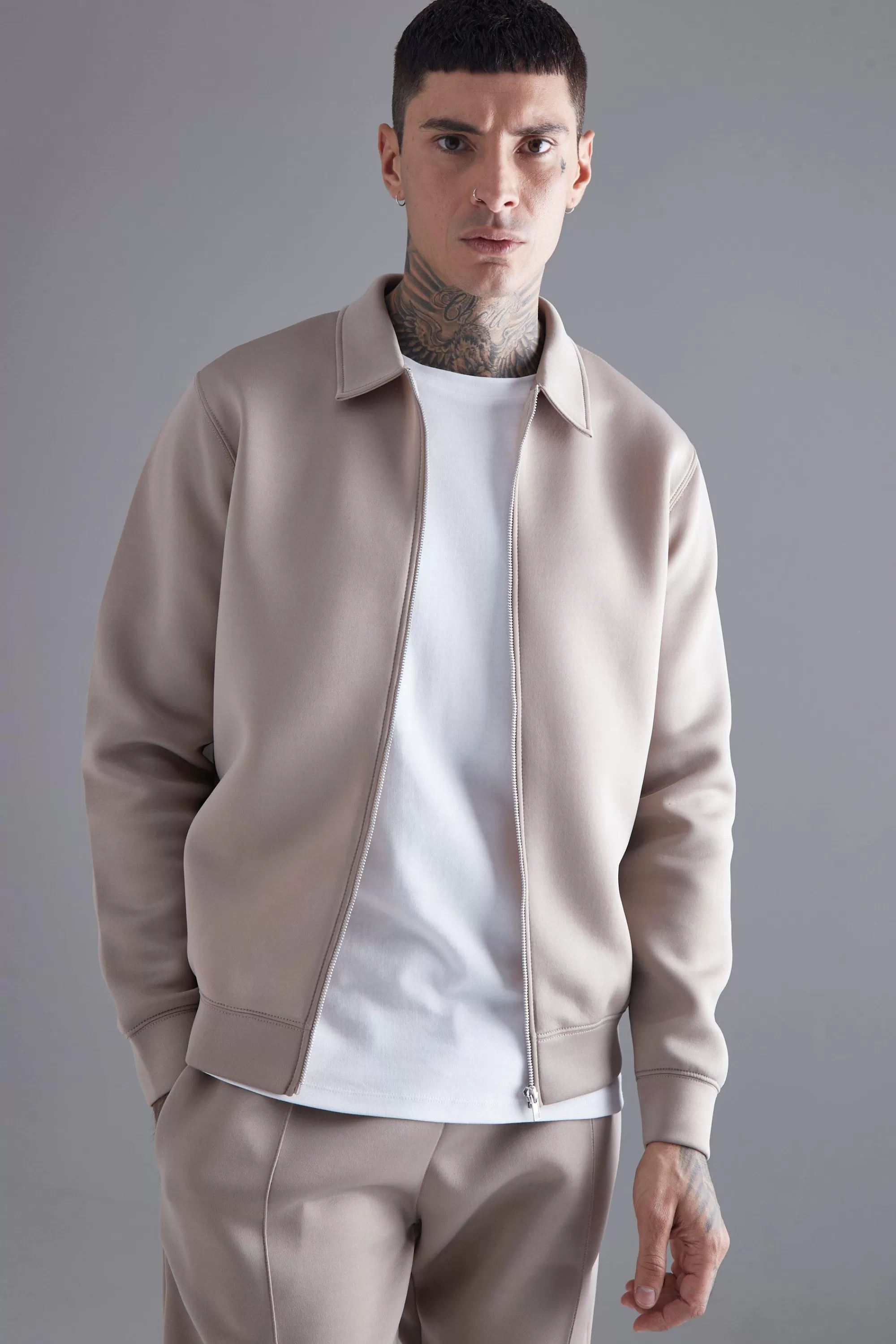 boohooMAN Bonded Scuba Harrington Jacket | UK