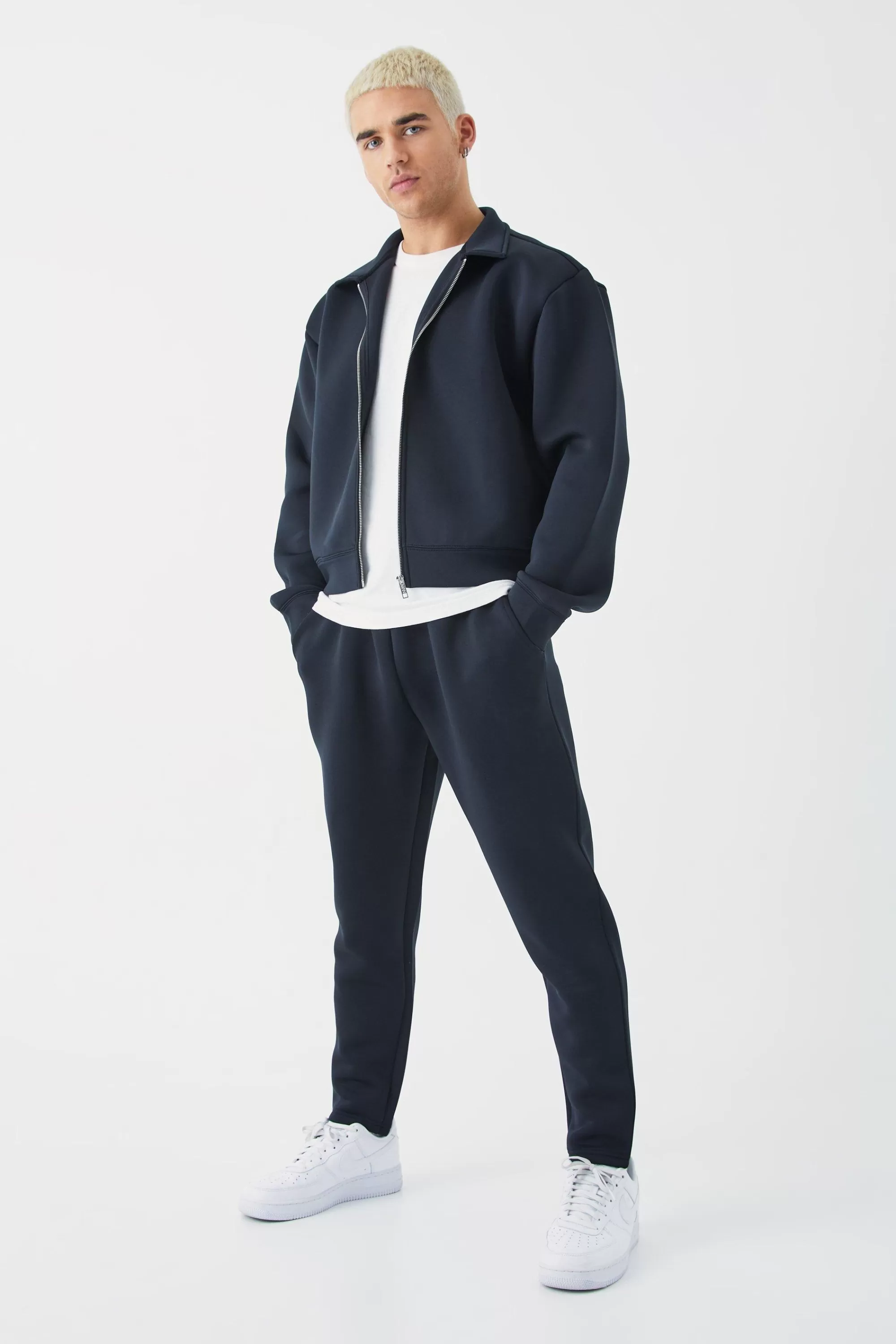 boohooMAN Bonded Scuba Harrington Set | UK